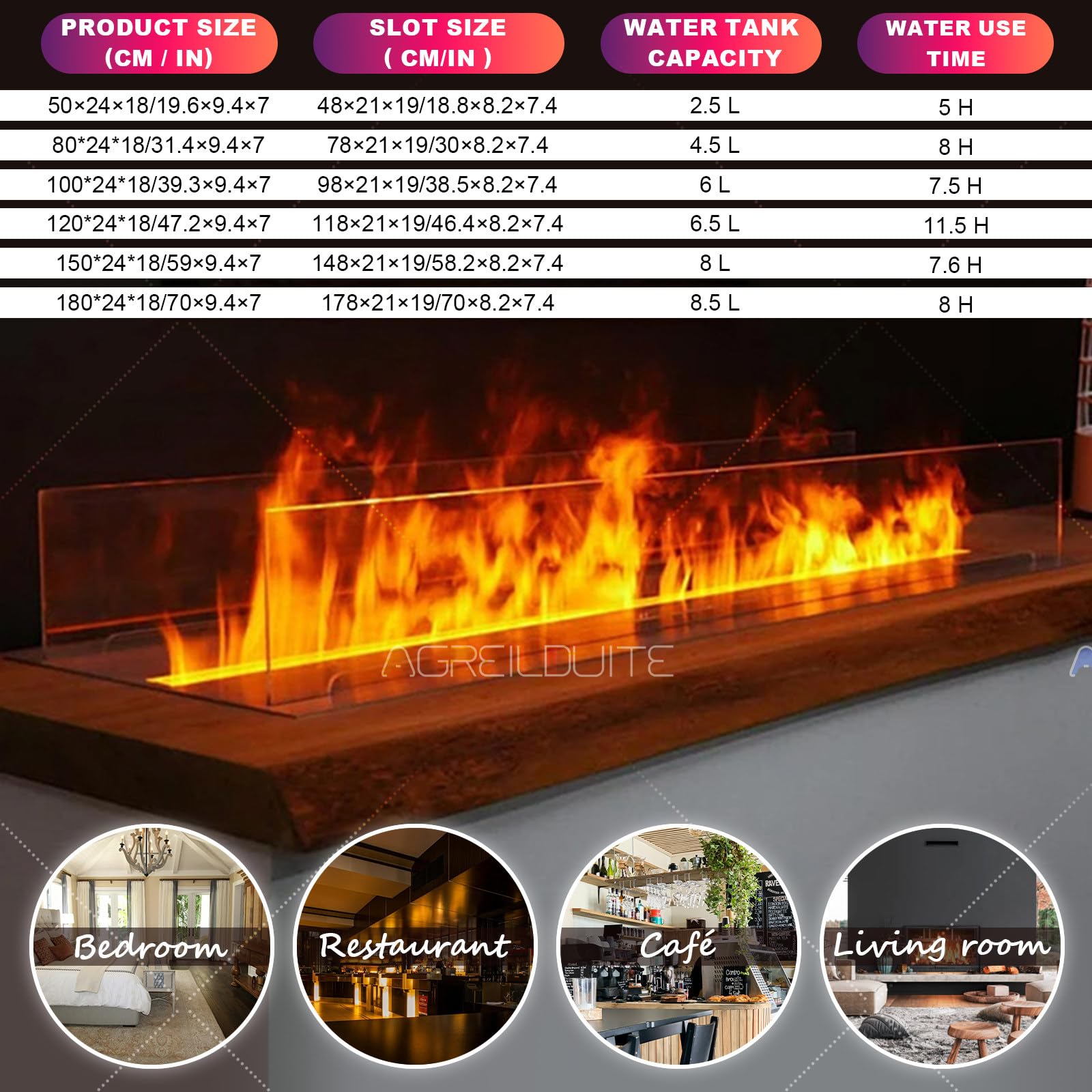 3D-Wasserdampfkamin, wasserdampf Kamin, Flamme In 9 Farben Einstellbar | 3D-Simulierte Flamme – Berührbarer Wassernebel, Einbau-Dampfkamin Mit Fernbedienung/App-Steuerung 100cm/39.3in