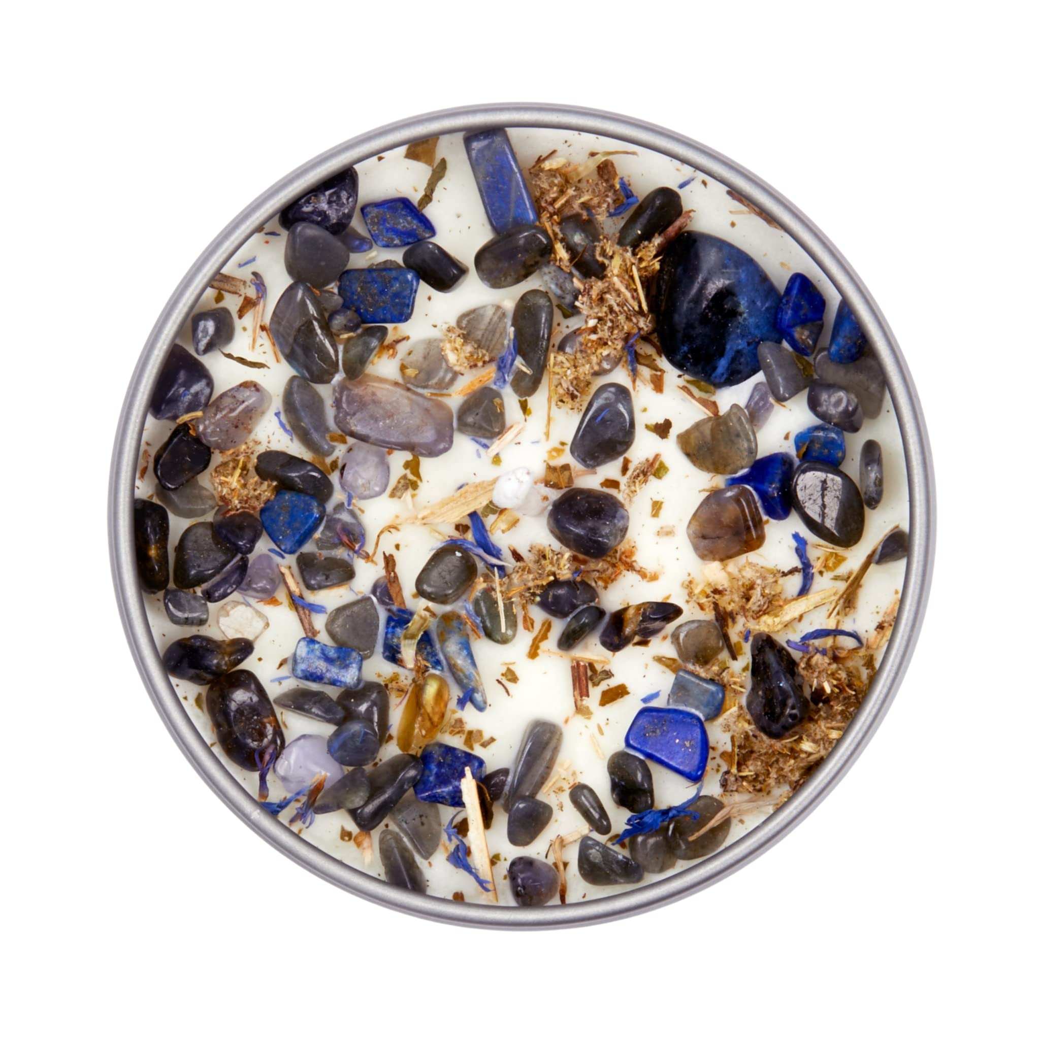 Third Eye Chakra Candle by New Moon Beginnings - Chakra Candles - Dried Flower, Herb, & Crystal Candles - Aromatherapy Candles - soy candle - 8oz Tin