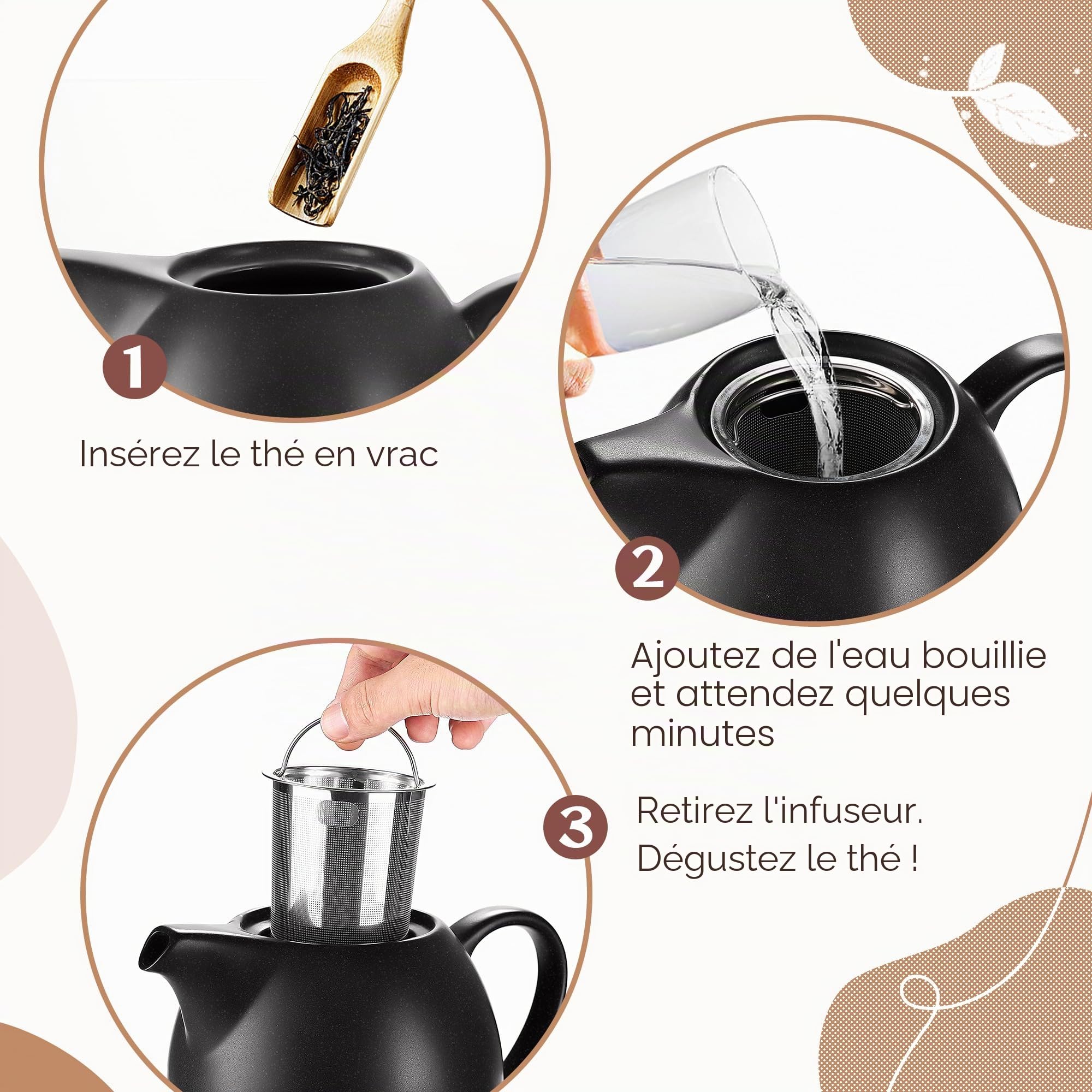 Théière en céramique avec infuseur - 1,2 l - Noir (anthracite) - Théière en céramique - Accessoire de thé pour thé en vrac