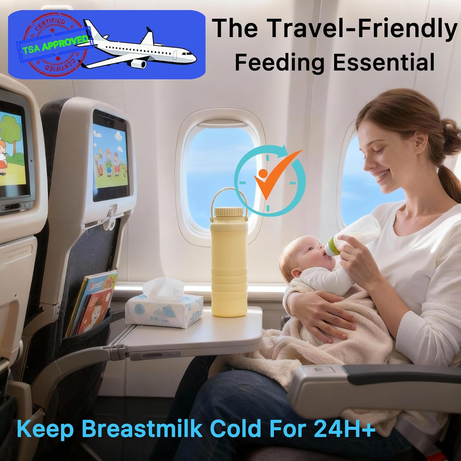 Portable Breast Milk Cooler Bottle – 22oz Large Capacity, 360° Cooling Keeps Milk Fresh for 24+ Hours, Travel Breastmilk Chiller with 2 Baby Bottles, Essential for Outdoor Breastfeeding Moms