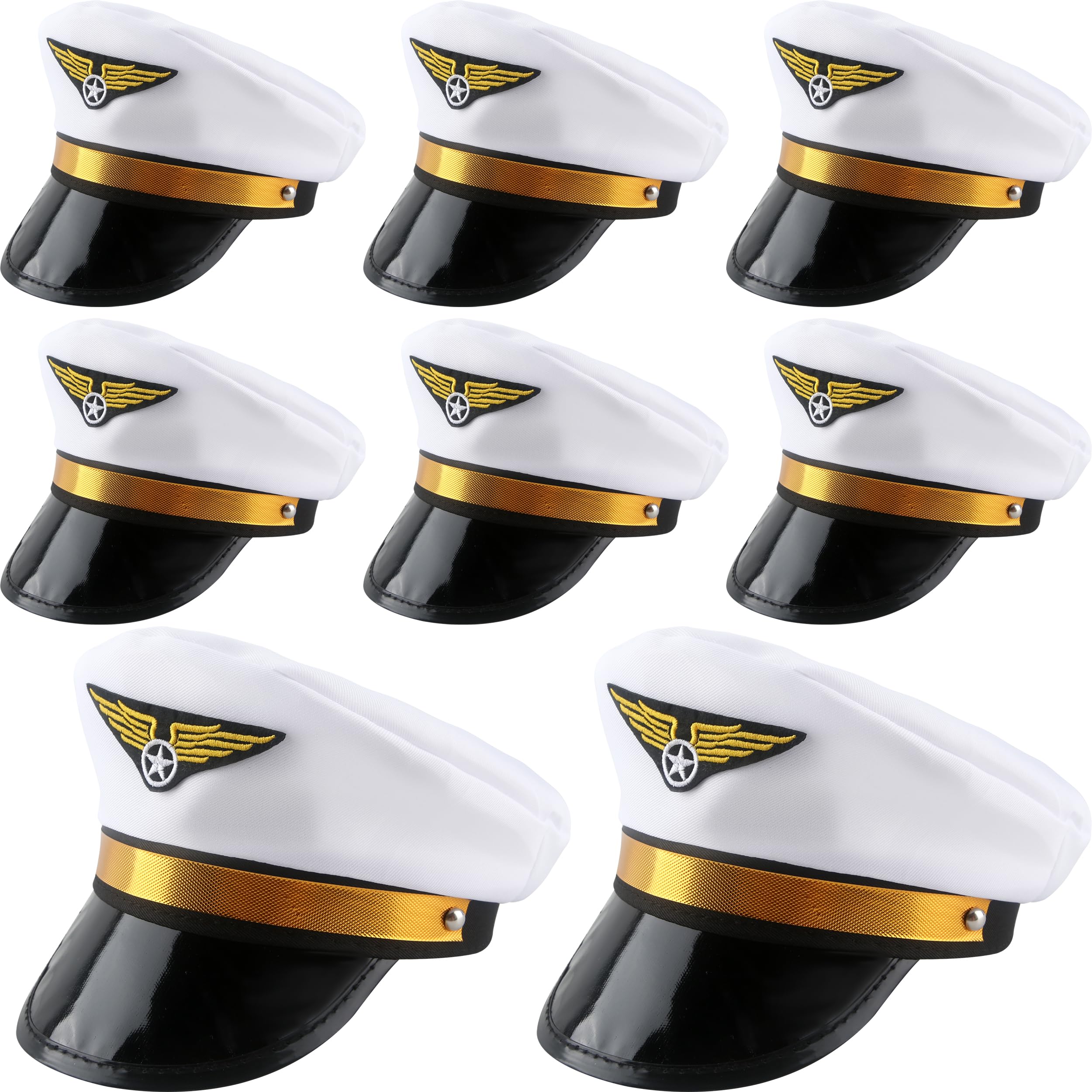 SGBETTER 8 Pack Kids Pilot Hats Airplane Captain Hat Airline Pilot Hat for Boys Girls Halloween Party Costume Accessory (White)
