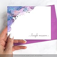 Vista 2 de Personalized Watercolor Note Cards with Envelopes Pastel Stationery Gift Set for Girls and Women/Flat Note Cards and Envelopes/Choose Font, Envelope