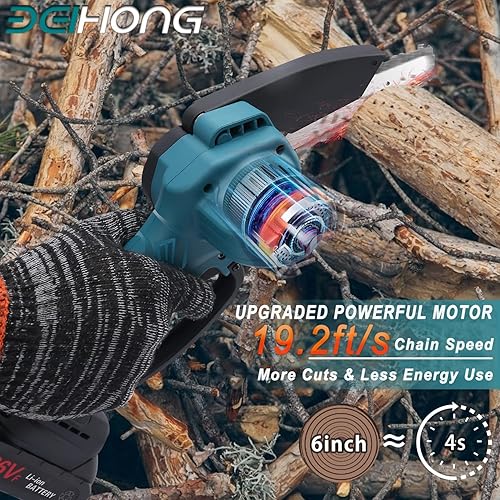 Miniatura 2 de BEI & HONG Mini motosierra de 6 pulgadas con 2 baterías, motosierras eléctricas inalámbricas de 21 V con bloqueo de seguridad, motosierra pequeña de