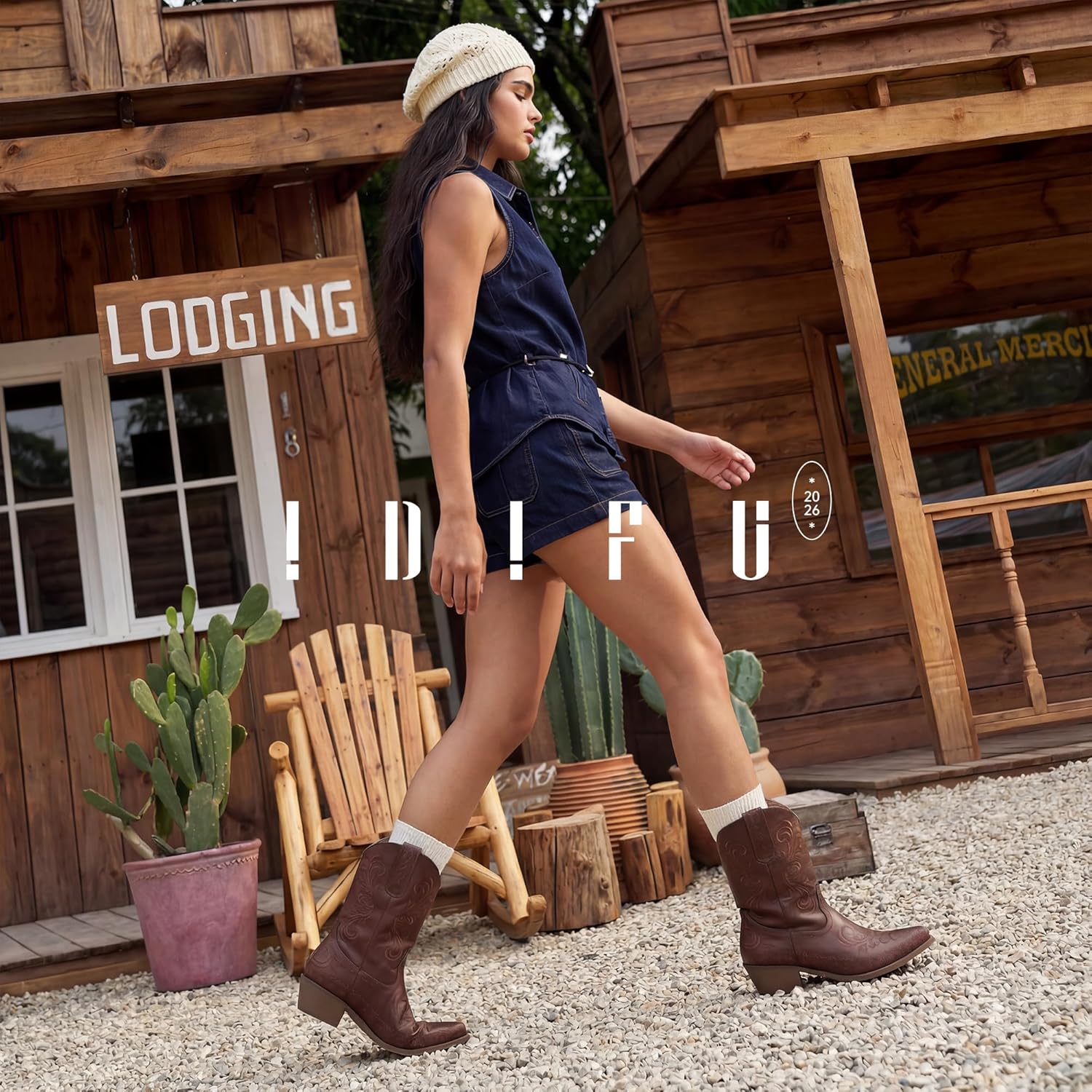 IDIFU IN2 Cowboy Boots for Women Cowgirl Western Ankle Boots Embroidered Stitched Pointed Toe Short Low Chunky Heel Dress Boots Comfortable Country Cute Fashion Vintage Classic Booties