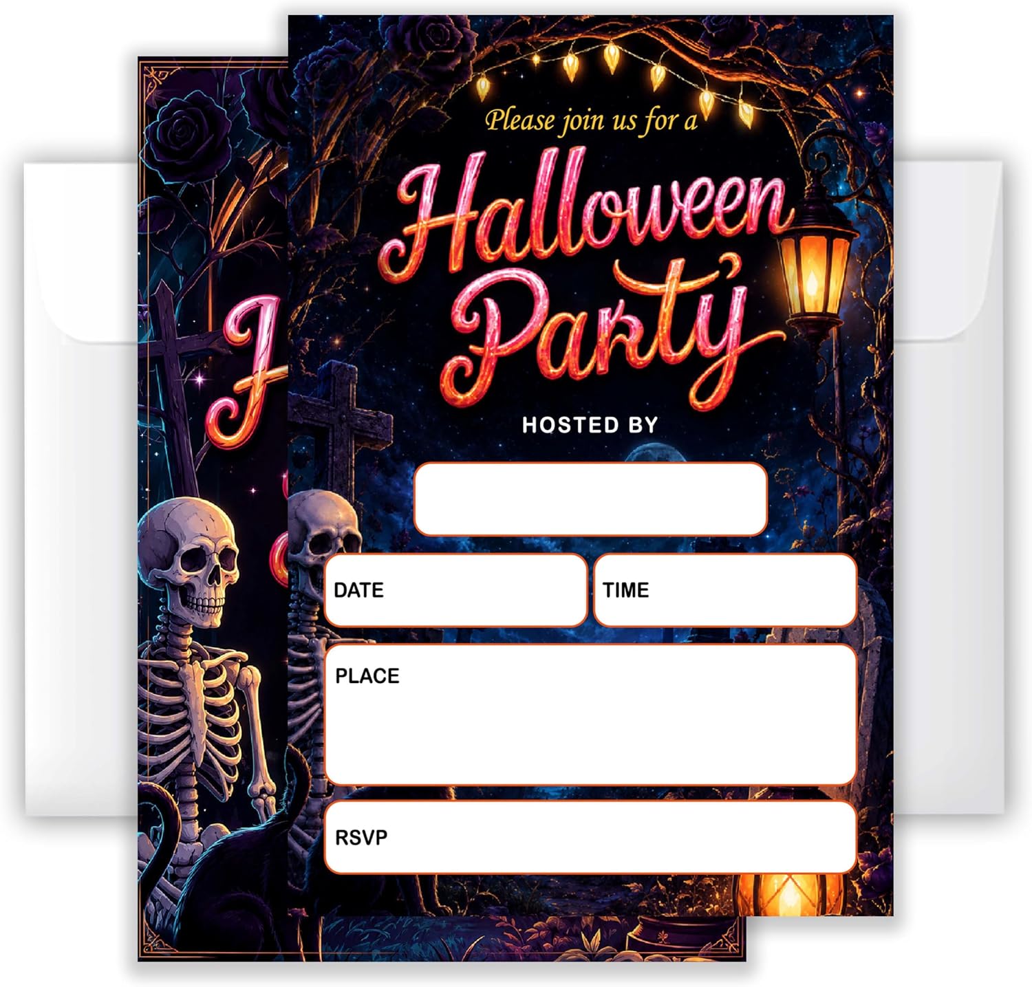 Gothic Skeleton Halloween Party Invitations, Spooky Invite Cards