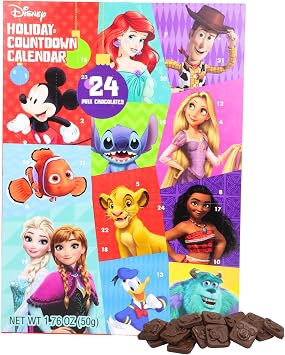Disney Chocolate Advent Calendar, Countdown to Christmas 2024, Mickey Mouse, Frozen, Monsters Inc, Princesses, and More, 24 Days | Cartoon Themed Candy, Character Sweets, Finding Nemo, Toy Story, Lion King, Monsters Inc, Elsa Frozen Movie