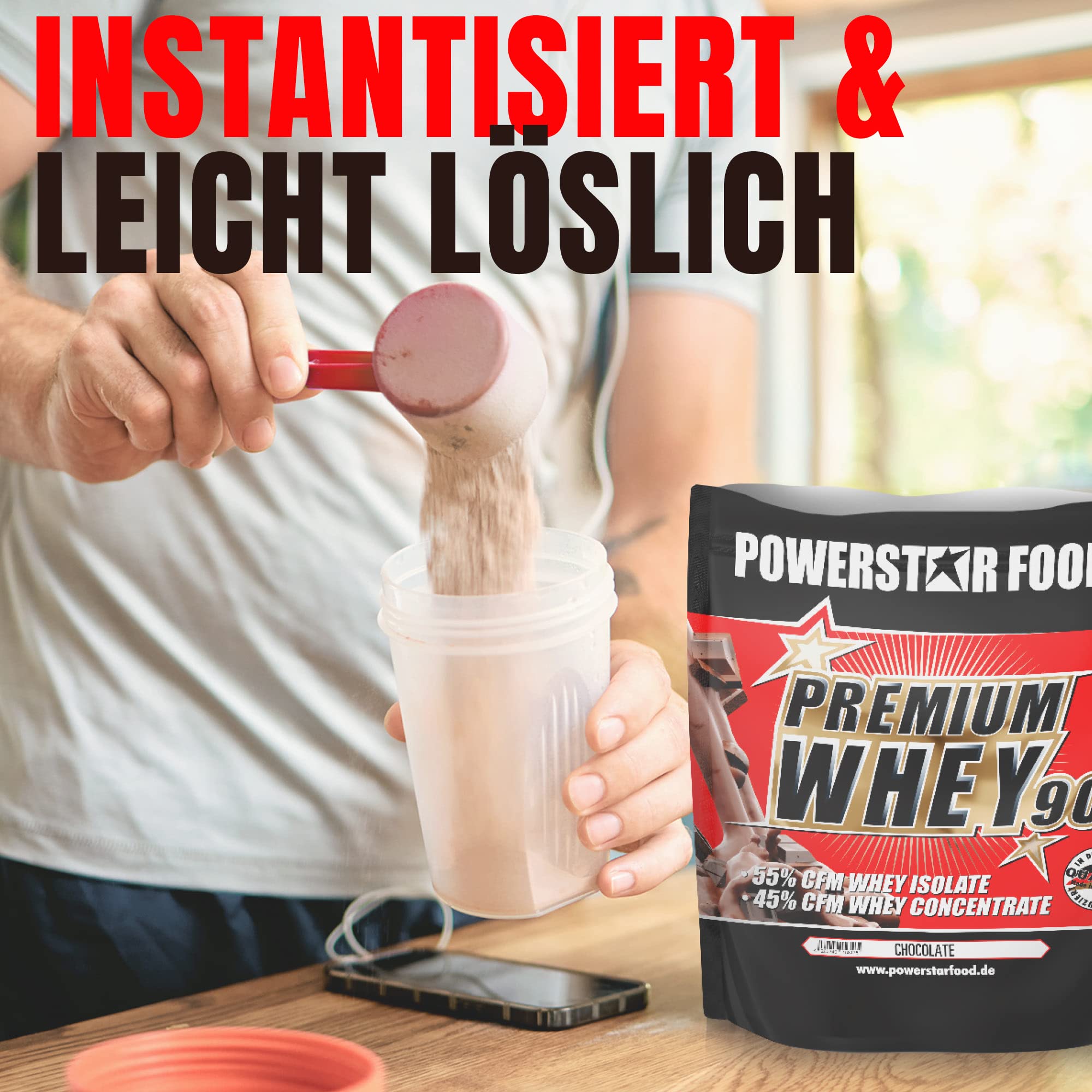 Powerstar PREMIUM WHEY 90 Banana 4000 g - 90% Protein i.Tr. Whey-Pulver | 60% CFM Whey Isolat und 40% CFM Konzentrat - Eiweißpulver mit nur 1% Kohlenhydrate - Made in Germany