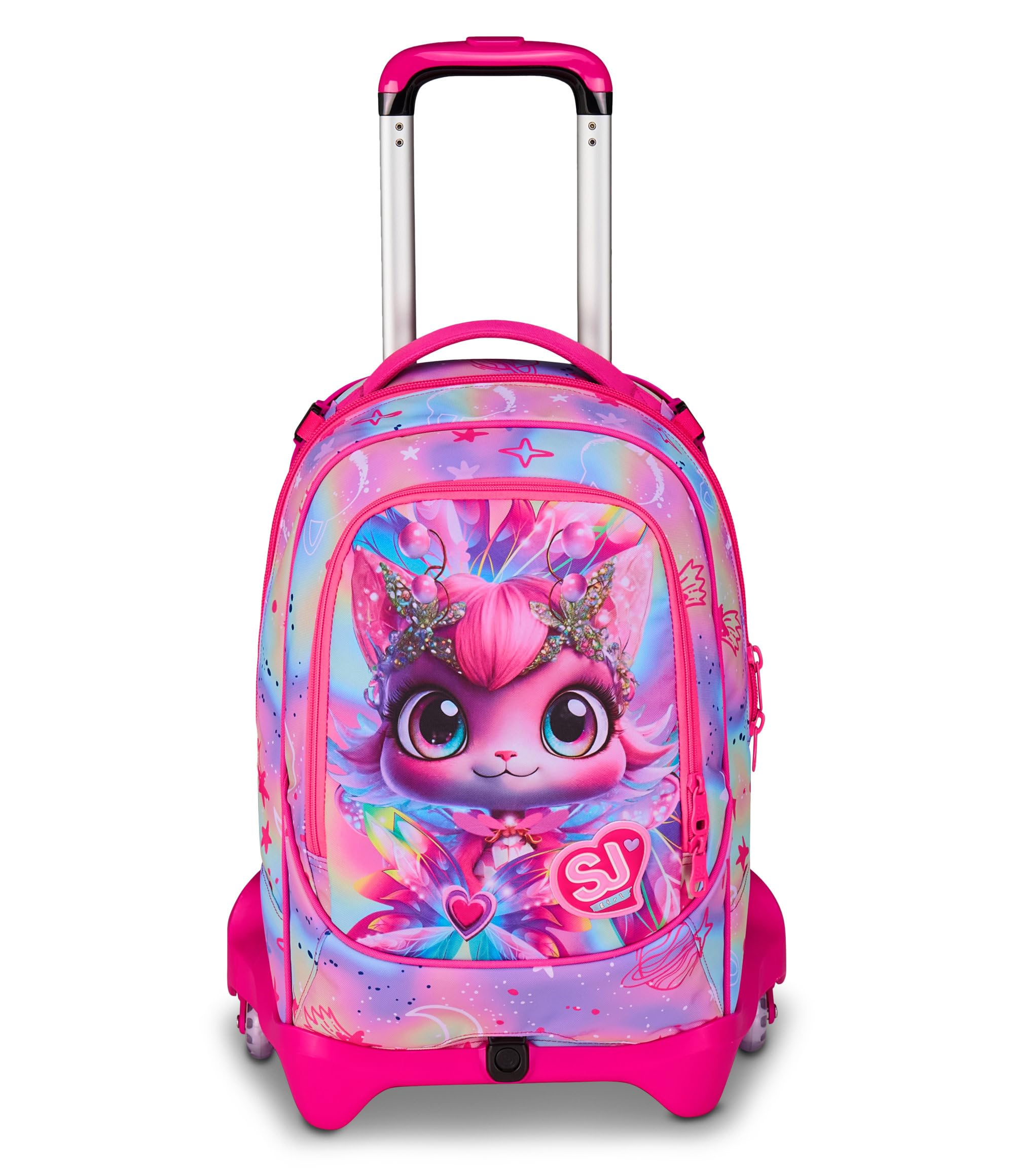 SJ GANG STYLE JAM GANG Trolley Scuola Jack 3 Ruote Cat Led, Fucsia, 3 in 1, Zaino Triplo Uso con Carrello Sganciabile, 33 L, Zaino Scuola Elementare, Zaino Bambina