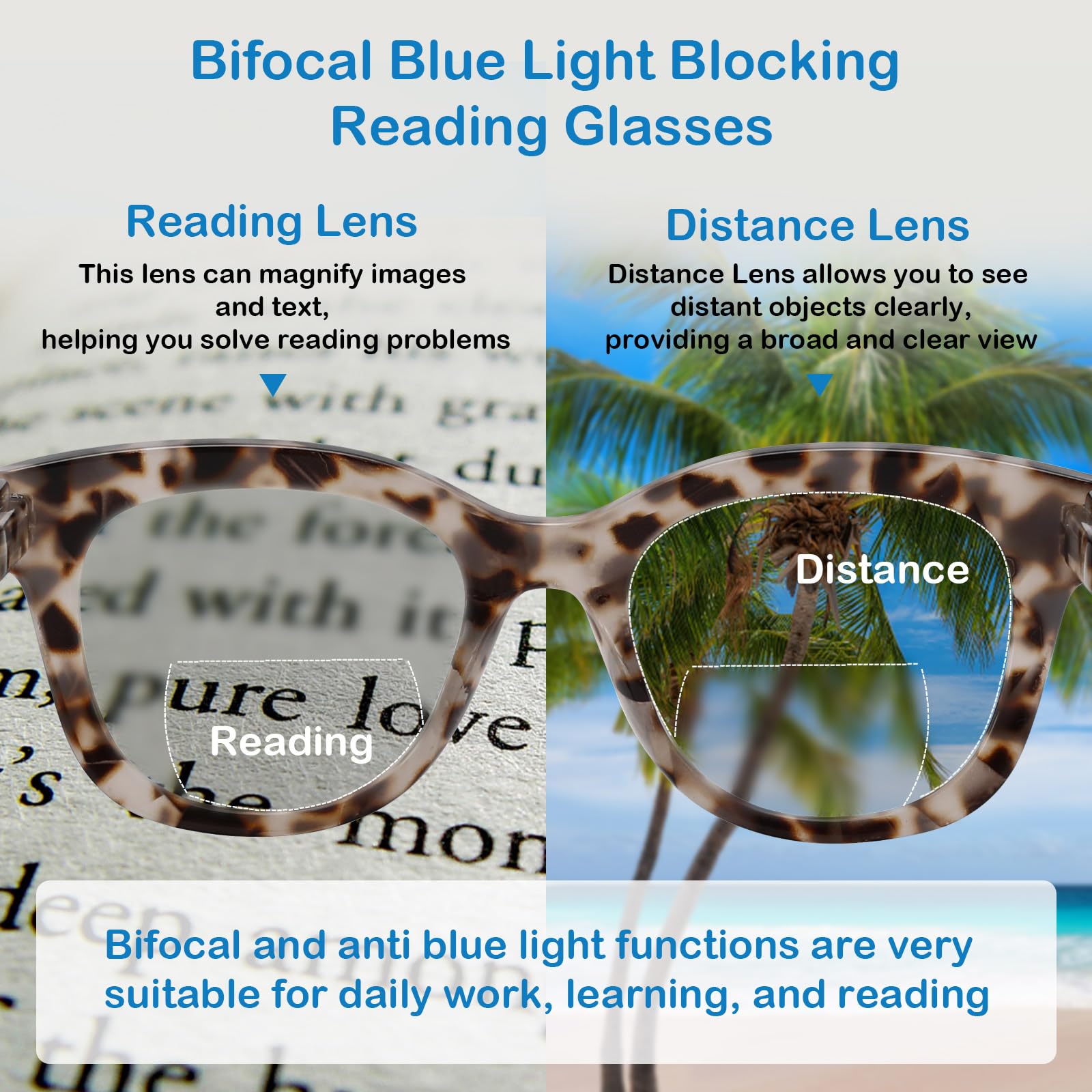 ZUVGEES 4-Pack Oversized Blue Light Blocking Reading Glasses Big Eyeglass Frames Large lens Computer Readers with Spring Hinges (Black+Leopard+Tortoiseshell+Transparent,1.50) - Image 4