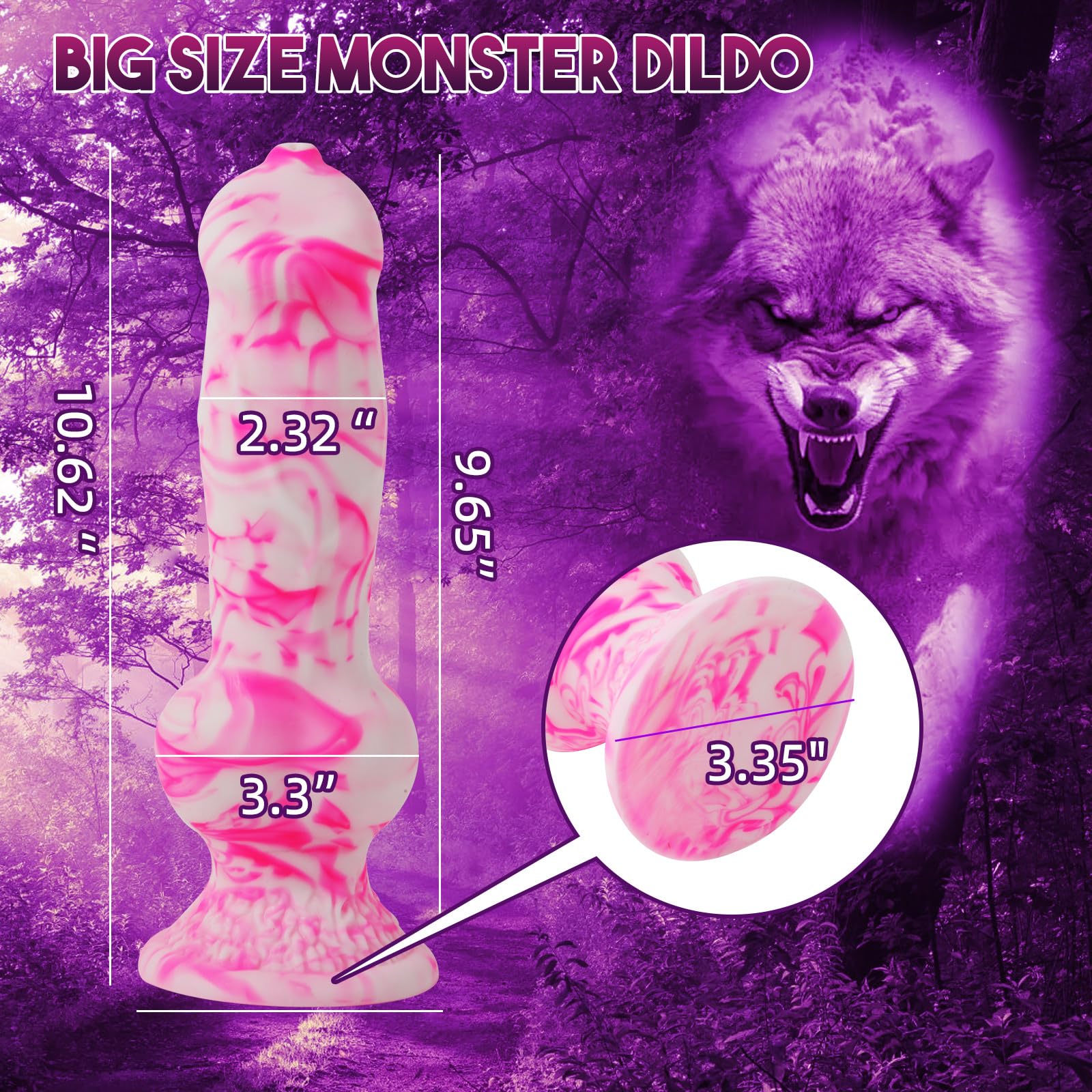 9.5" Knotted Dog Dildo with Strong Suction Cup - 2.88" Large Girth Animal Knot Dildo, Silicone Realistic Wolf Canine Penis Fantasy Anal Plug, Big Thick Flexible Toy for Men Women: 10.62"Knot Dildo