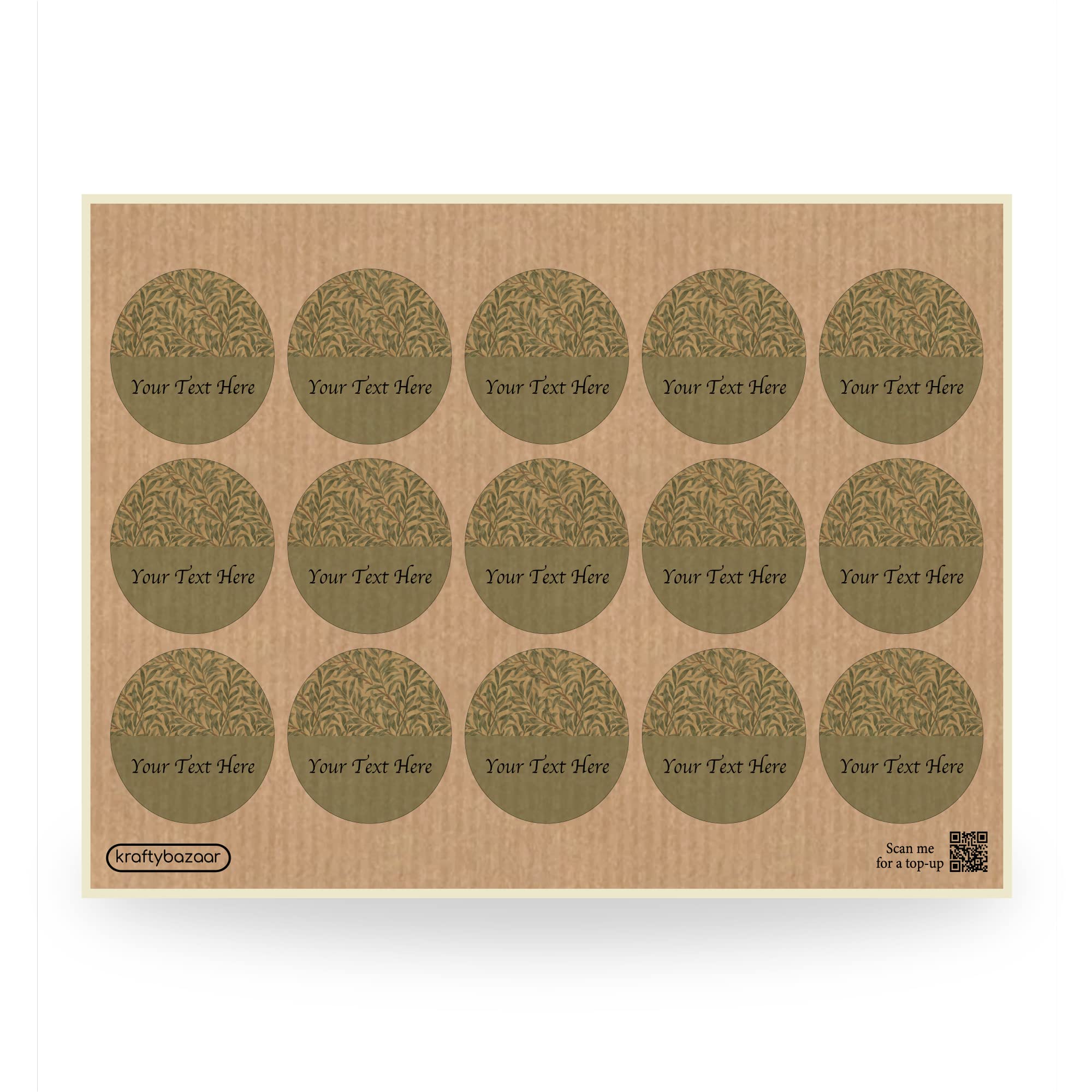 Personalised William Morris Green Leaf Paper Labels, 37mm Self-Adhesive Stickers, Multipack Stationery Craft Decor Labels (Kraft Paper Labels, Pack of 360 Labels)