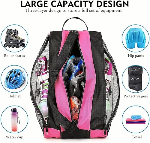 Miniatura 9 de FOUUA Bolsa de patinaje unisex con correa de hombro ajustable, tela Oxford transpirable, bolsa de almacenamiento sin olor desagradable, accesorios