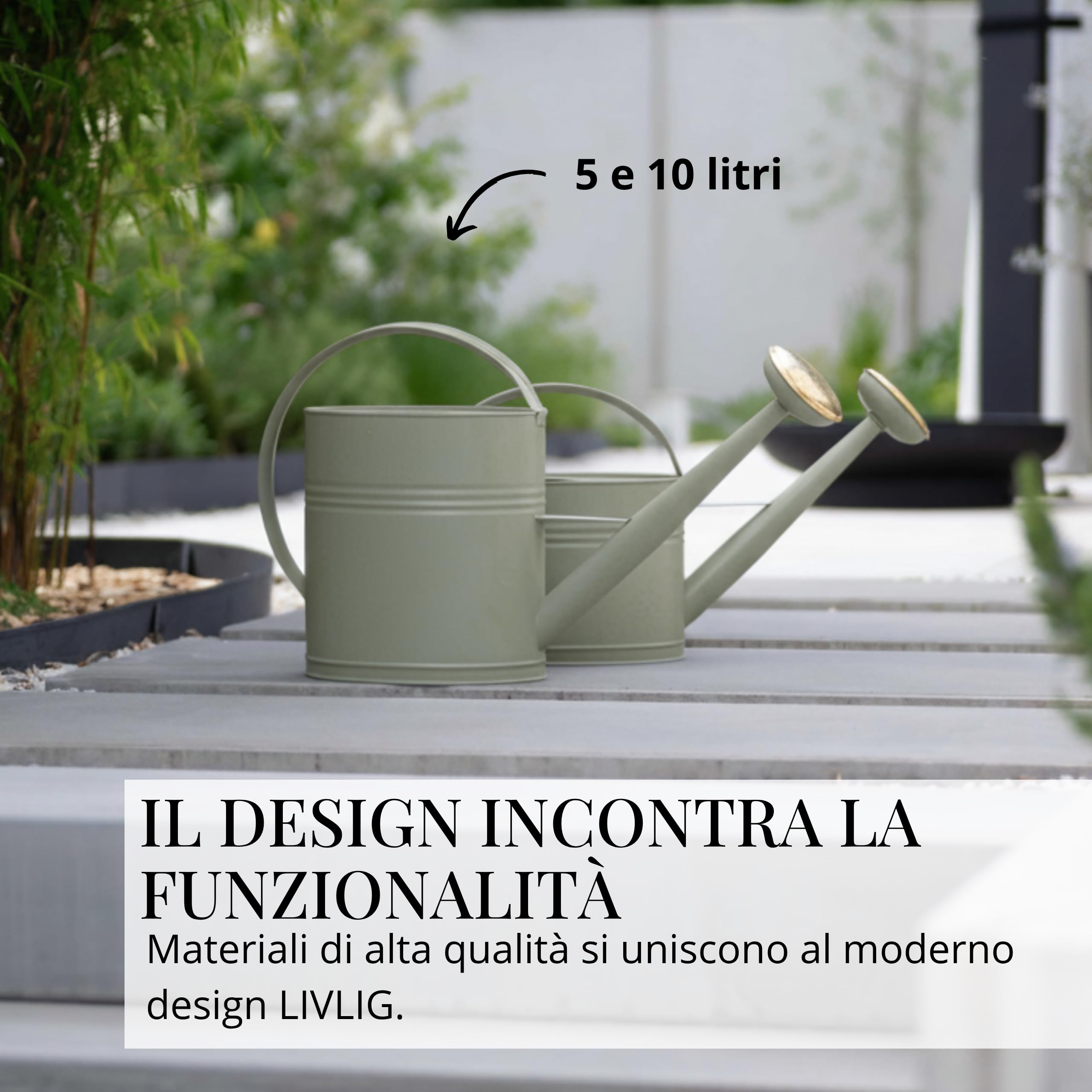 LIVLIG Annaffiatoio 10 Litri Metallo – Giardino Grande con Pomello Removibile in Ottone, Design Vintage, Verde