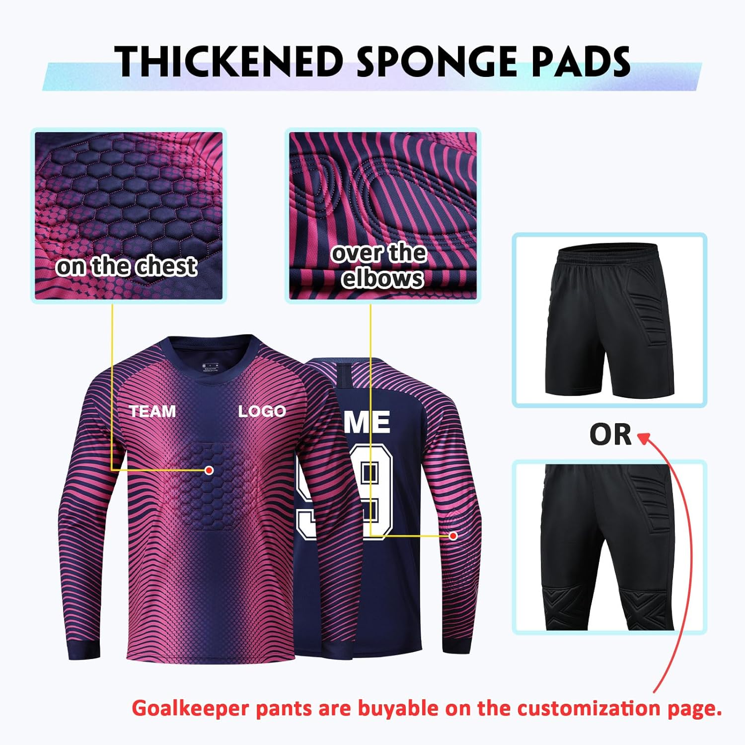 HDSD Soccer Goalie Jersey Custom Goalkeeper Shirt Padded Personalized for Men, Women, Kids with Your Name Number Team Logo - Image 4