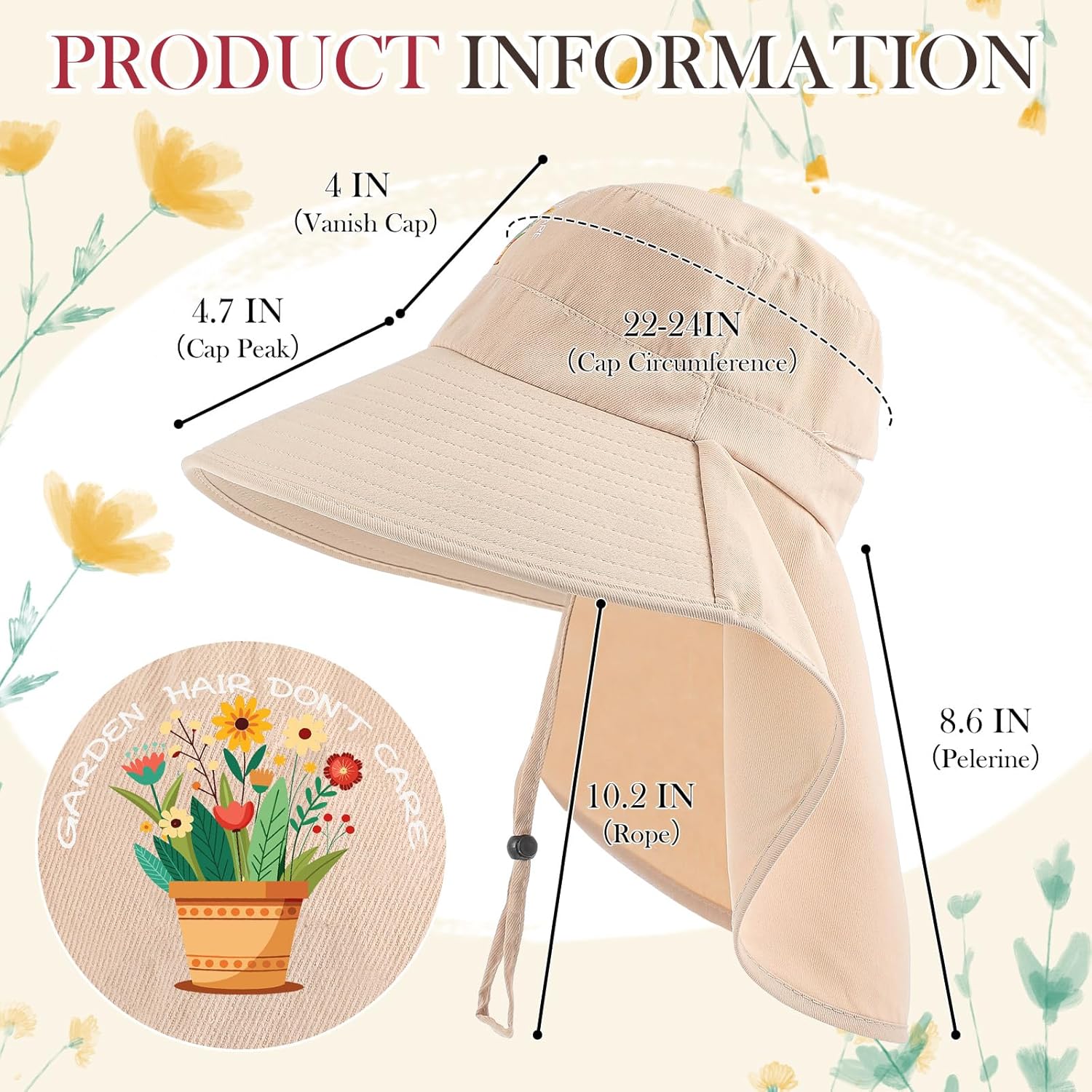 Garden Hats for Women Gardener Gifts Sun Protection Wide Brim Embroidered Hat with Neck Flap for Christmas Birthday - Image 2