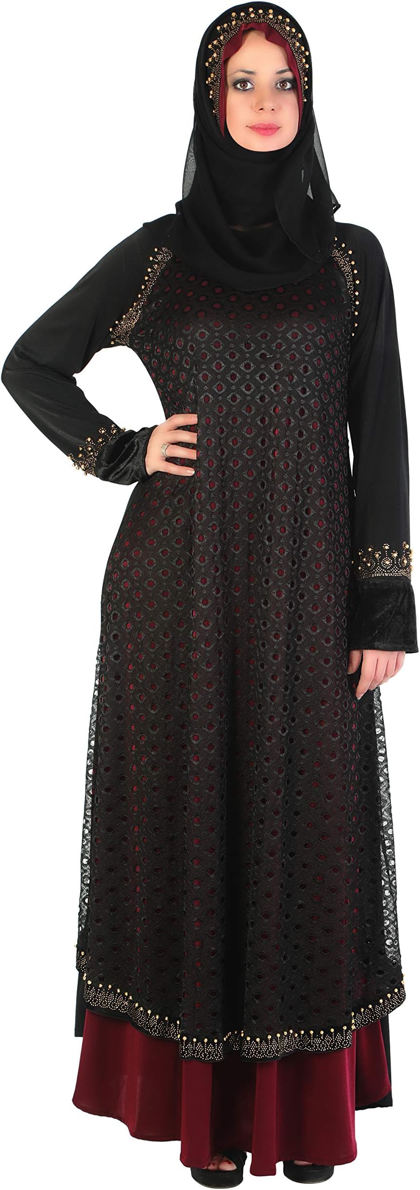 Sofias Abaya Women's Al Nida And Lycra Fabric Burqa Set (Mm011_Black_Free Size)