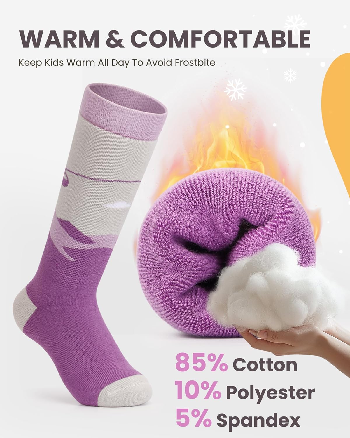 OutdoorMaster Ski Socks, Snowboarding Socks for Boys & Girls, Thermal Winter Warm & Breathable, Over The Calf Non-Slip Cuff - Image 2