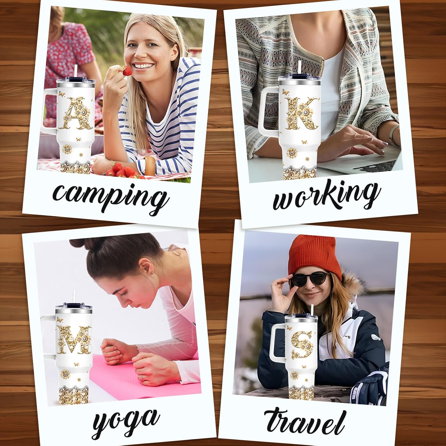 Monogrammed 40oz Tumbler with Handle for Women, Personalized Birthday Gifts,Initial Cups for Women Sunflower Letter G,Customized Gifts for Female Lady Gift for Mothers Day Christmas