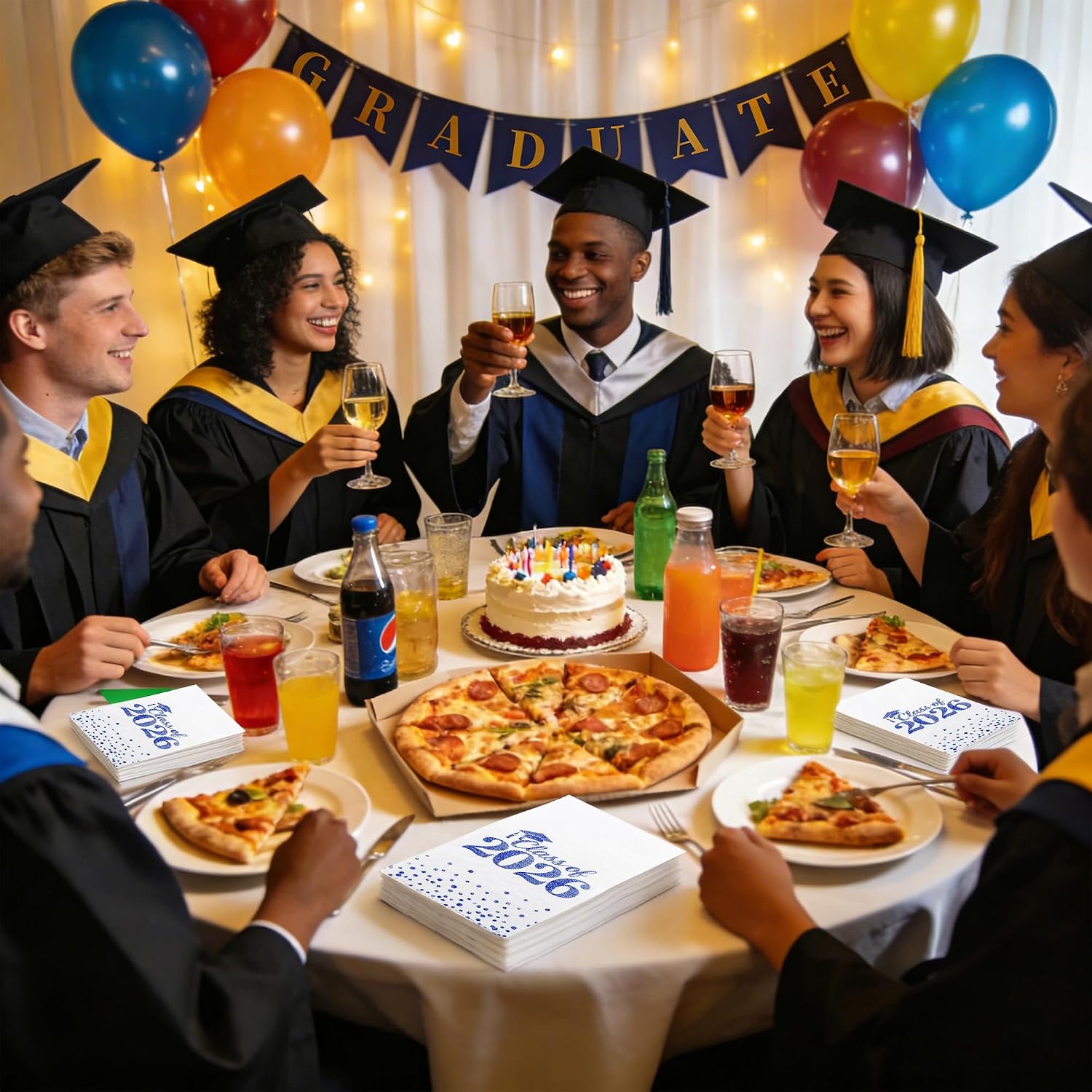 Graduation Napkins Class Of 2026, Disposable Congrats Grad Paper Guest Hand Towels For College High School Grad Class Congrats Celebration For Dinner And Cocktail Party Decorations (50 Count, Blue)
