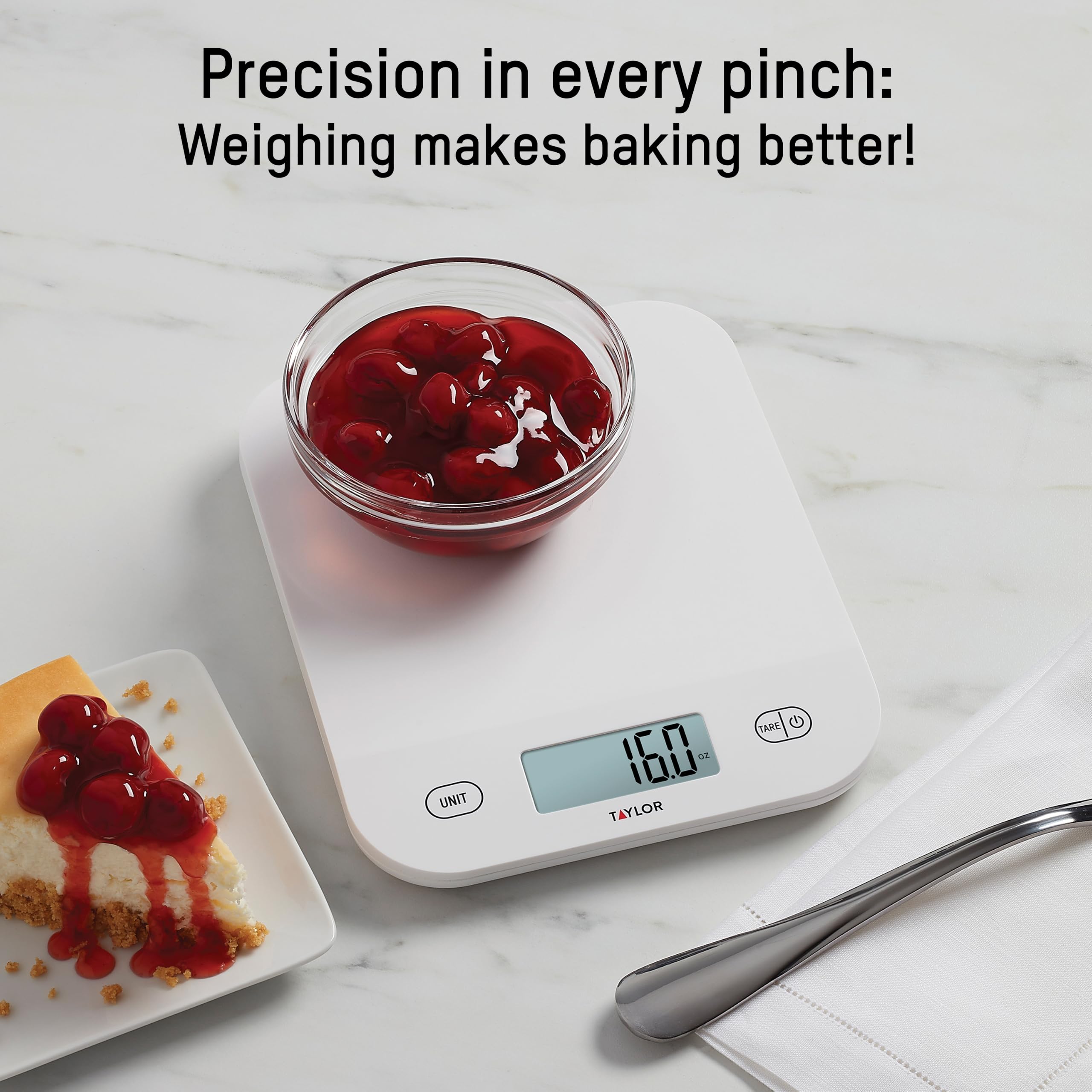 Taylor Báscula digital de cocina, impermeable, capacidad de 5 kg, con función de tara, mide ingredientes secos y líquidos, baterías incluidas, báscula digital de alimentos para hornear, cocinar y