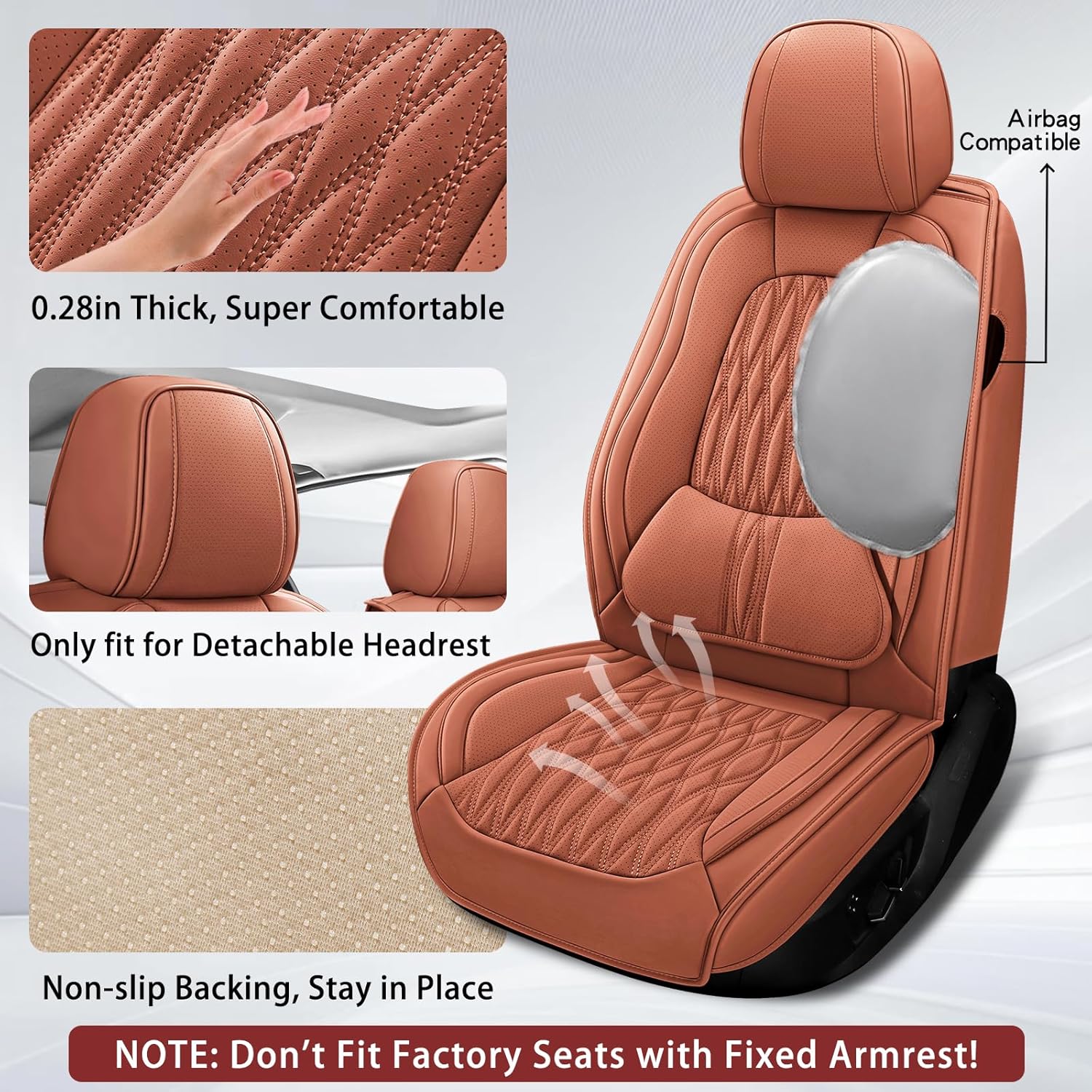 WELLDO Car Seat Covers Full Set,Nappa Leather Seat Covers for Car, Waterproof Car Seat Protector with Lumbar Support, Automotive Seat Covers Universal Fit for Most Cars SUV Truck, 2seats,Brown Brown Front Pair