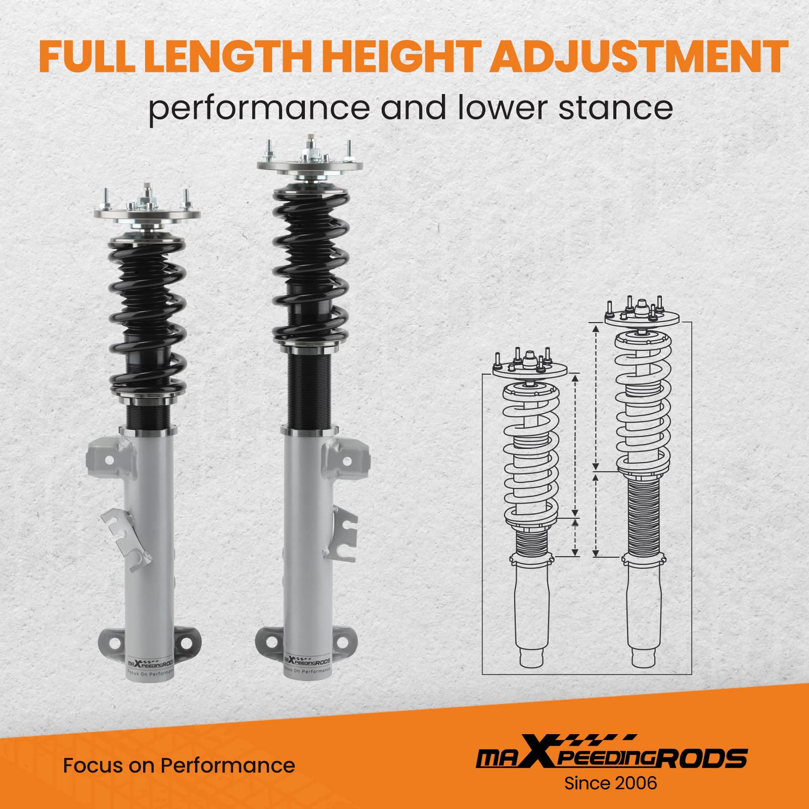maXpeedingrods 4x Coilover, Amortiguador Roscado para BMW E36 Cabrio 320i 323i 325i 328i, Suspensión Regulable de 24 Niveles, 2 Delanteros y 2 Traseros de Resorte Helicoidal con Aleación de Aluminio