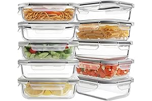 HOMBERKING 10 Pack Glass Meal Prep Containers with Leakproof Lids