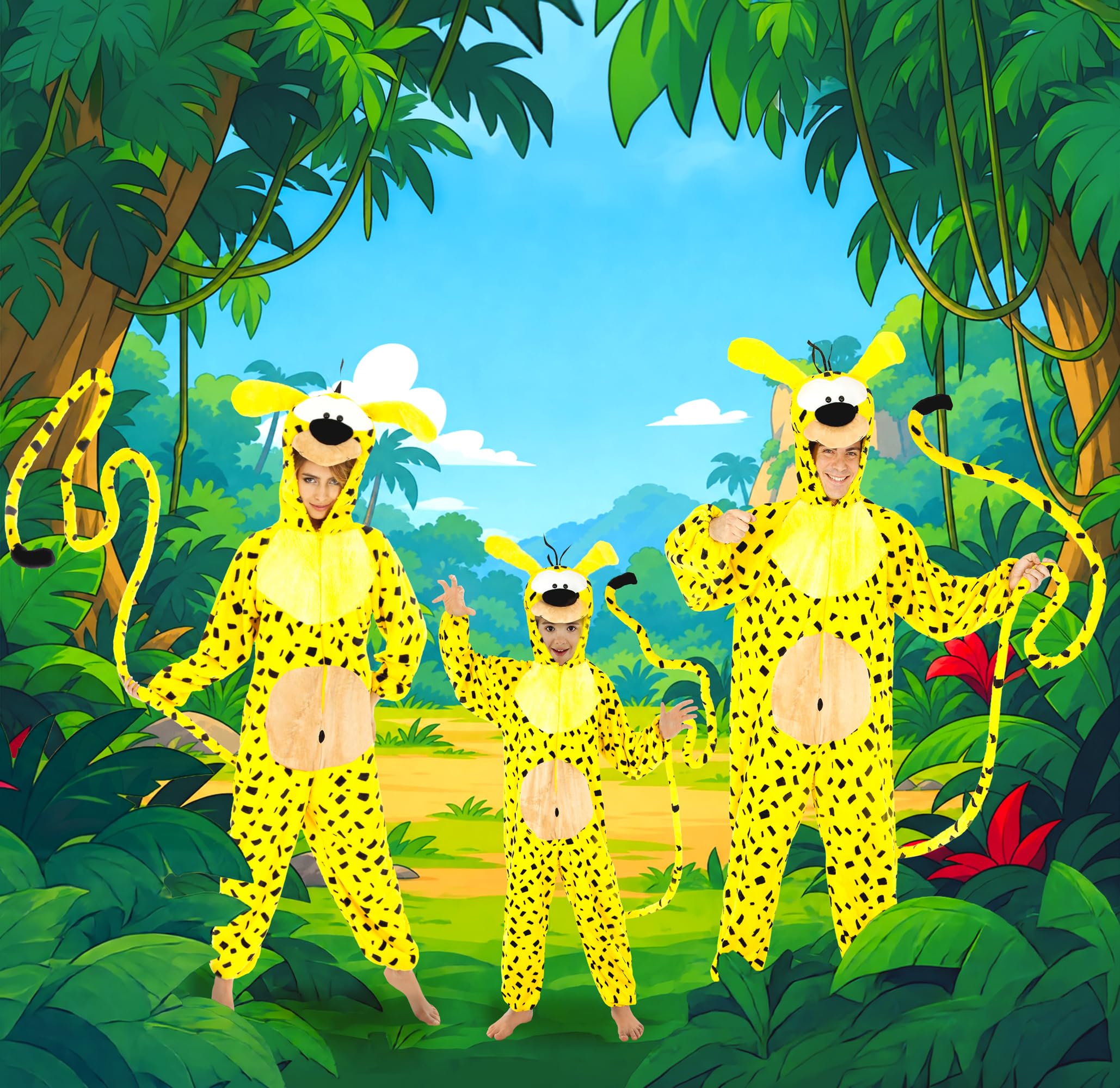 Chaks - Marsupilami Kostüm für Damen, offizieller Comic Jumpsuit, gelber Overall mit Kapuze für Karneval und Comic Con
