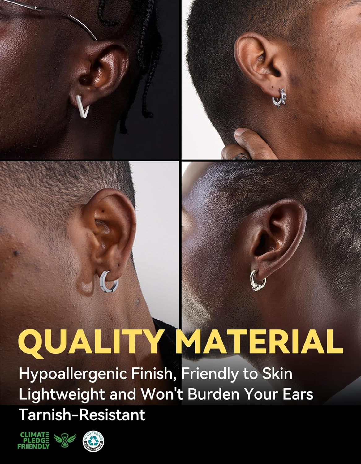 ChainsHouse Stud Earrings for Men Women,316L Stainless Steel/14K Gold/Black Plated Metal, Punk Hypoallergenic Surgical Huggie Hoop Earrings Mens Jewelry Piercing Hoop Earrings