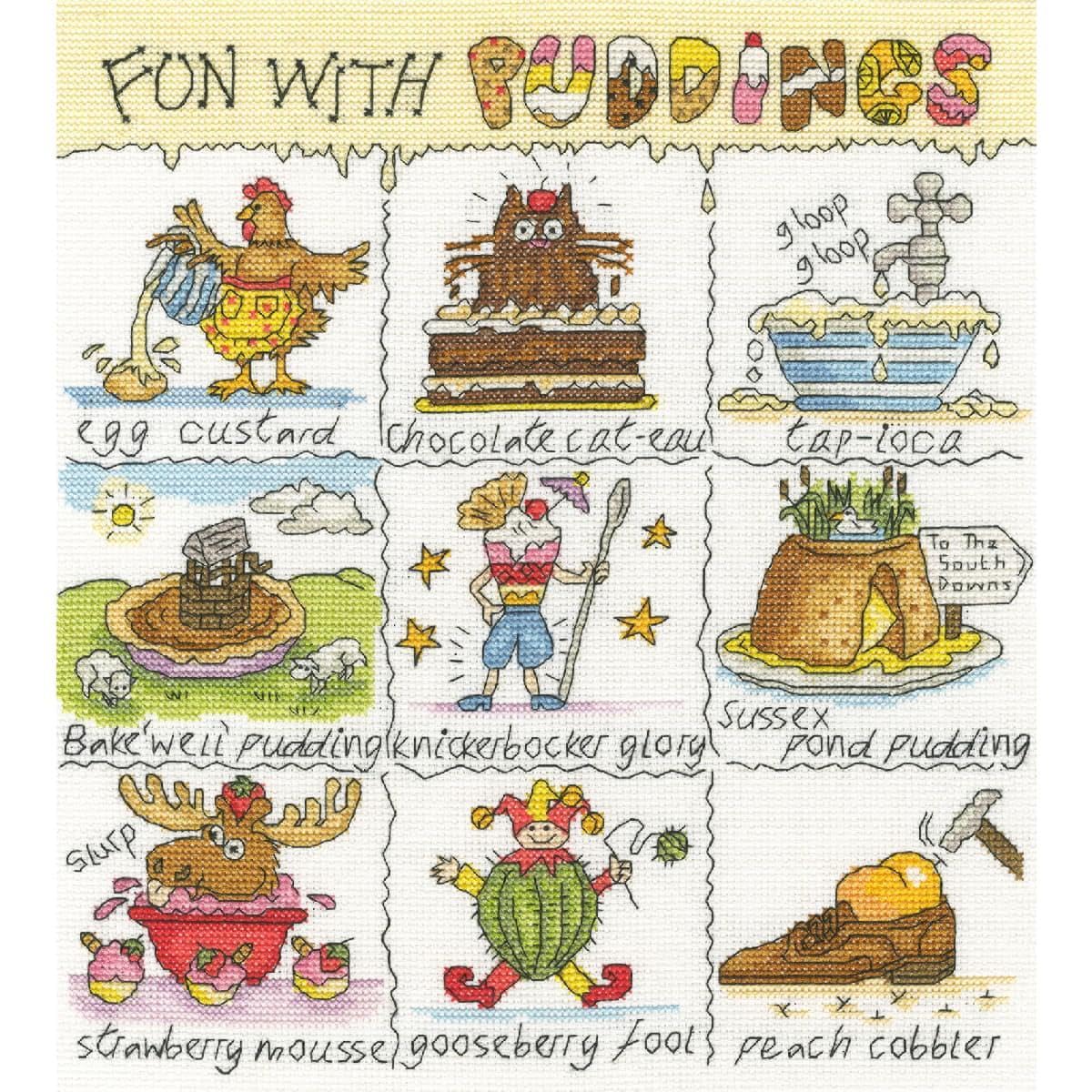 Bothy Threads White Counted Cross Stitch Kit - Fun With Puddings
