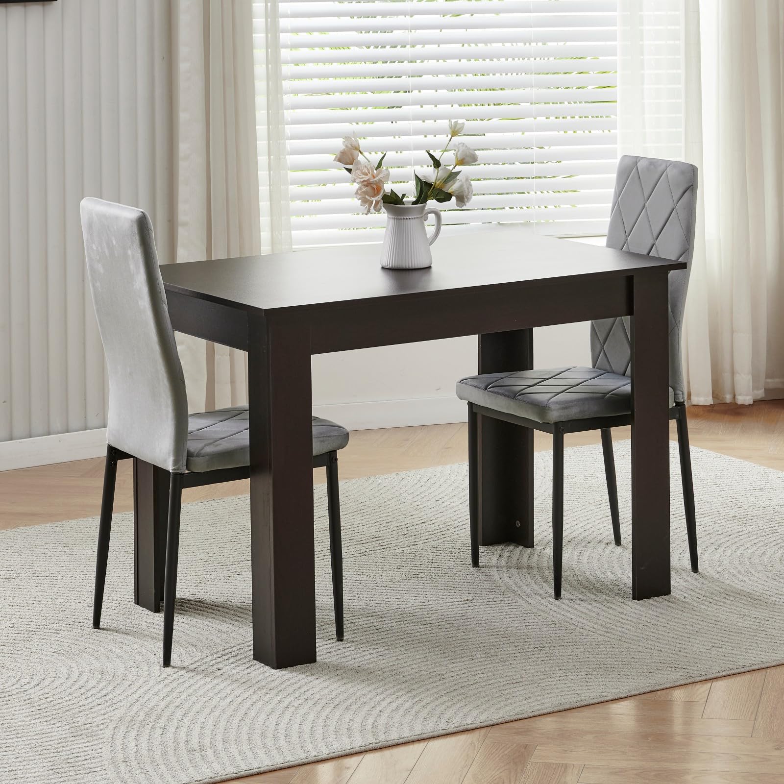 Homullel 110cm Dining Table and 2 Chairs, 2 Seater Kitchen Table and Chairs Set for Space Saving, Dining Room Set for 2, Black (2 Seaters, Flannel Gray #2) — image 1