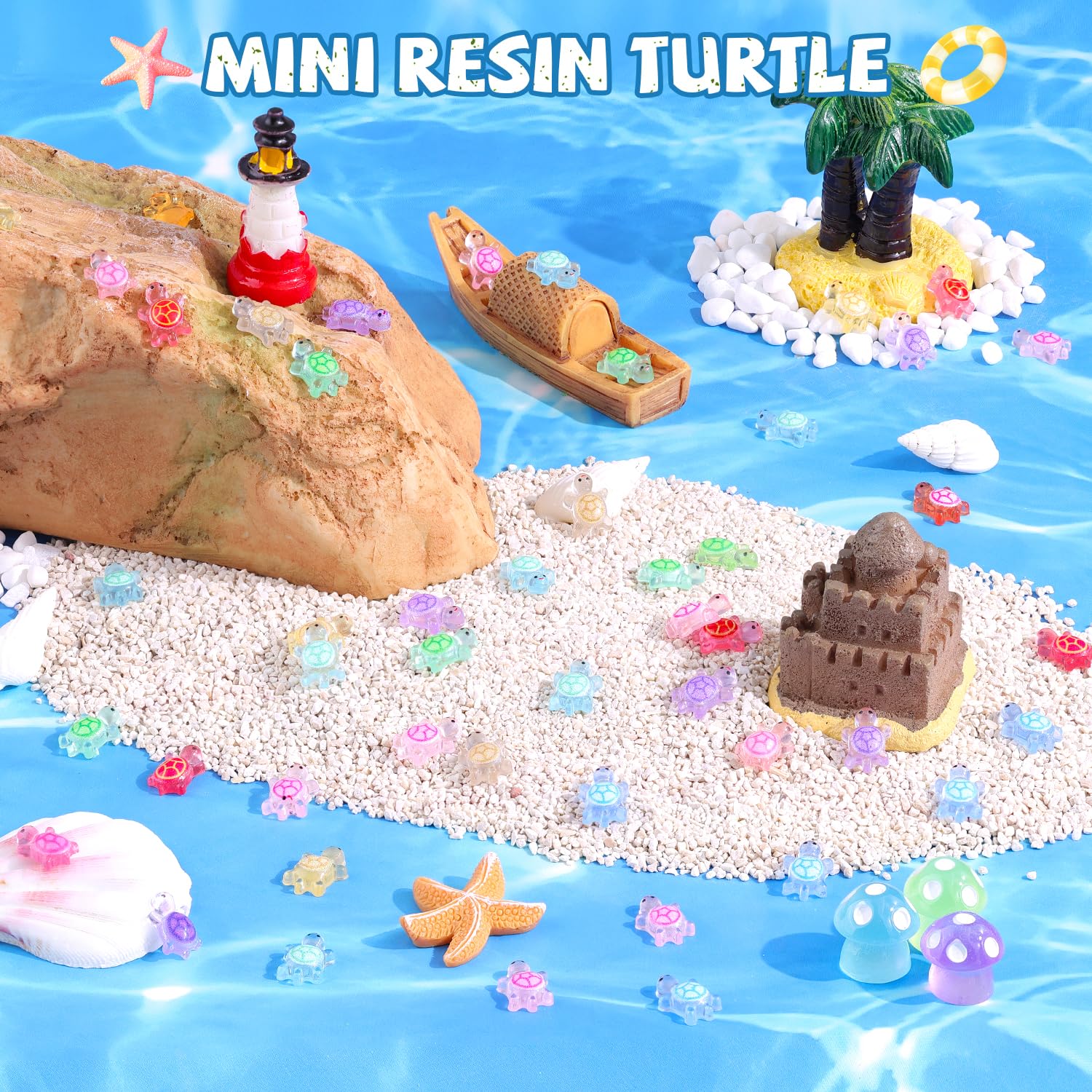 300 Pack Luminous Mini Resin Turtles - Glow In The Dark Sea Turtle Figurines For Crafts
