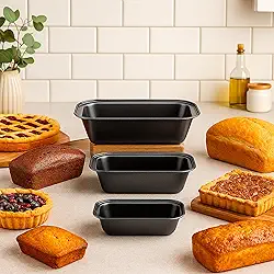 Kit 3 Formas Antiaderentes para Assar Pão, Forma de Pao, Forma para Pao, Ideal para Pães e Bolo, Fácil de Desenformar e Limpar (Preto)