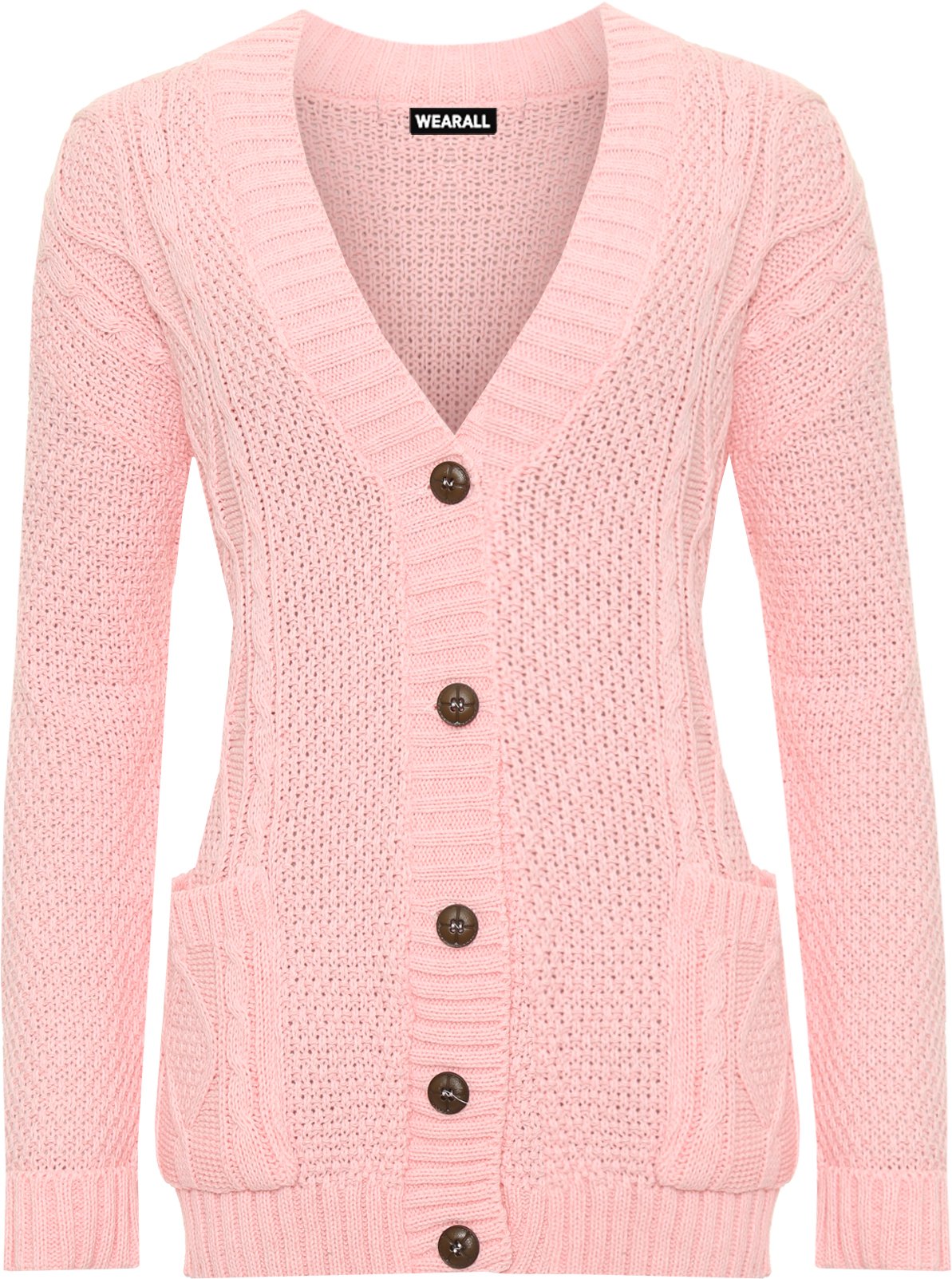 Wearall Women's Pink Cable Knitted Button Cardigan Long Sleeve Boyfriend Top - 16-18
