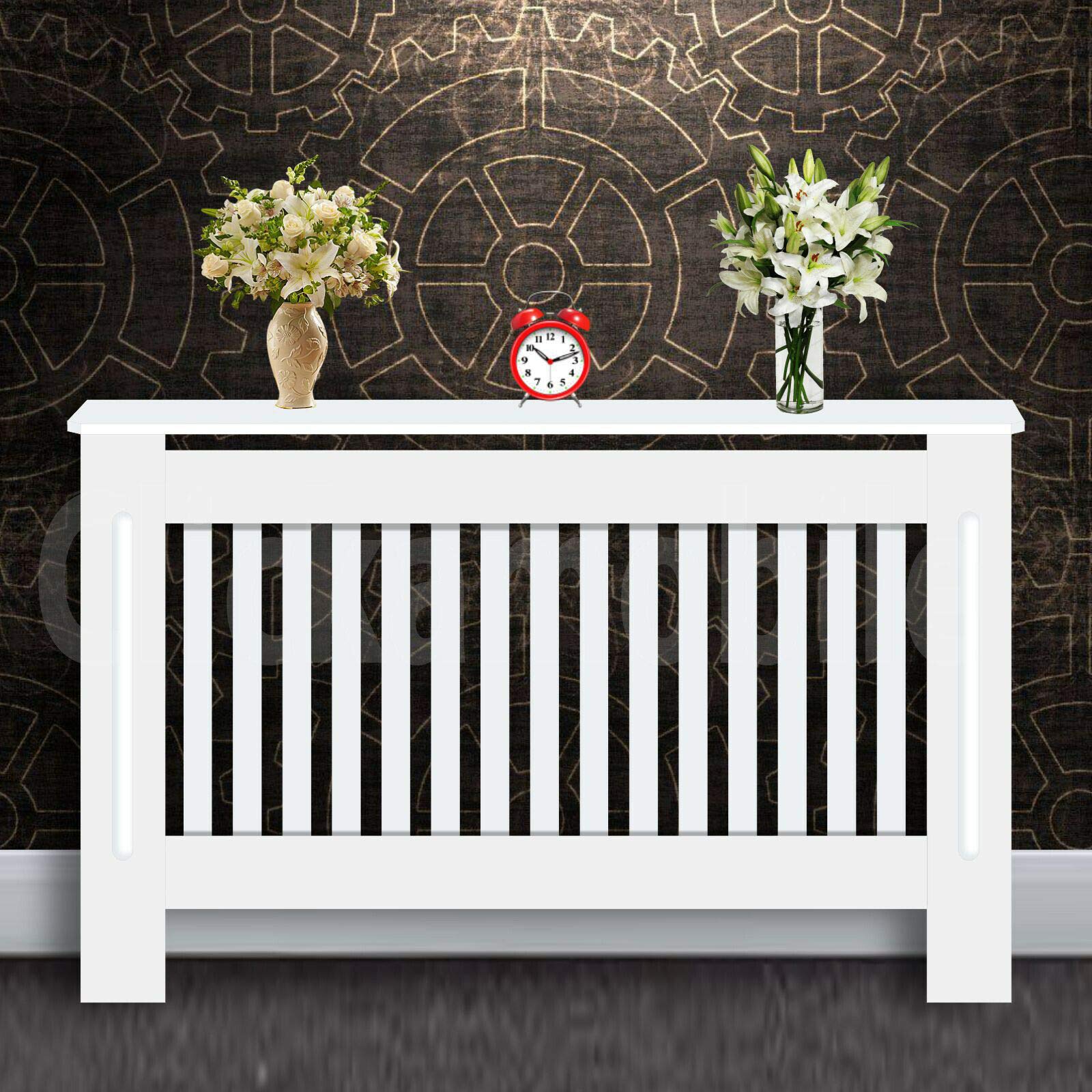 Zange White Radiator Cover Medium 82 * 112 * 19Cm Traditional Modern Painted Finished Wood Mdf Heater Cover Case Cabinet Protector Slatted Lined Vertical Slats