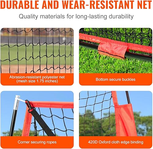 Miniatura 4 de Happybuy Red portátil de práctica de béisbol de 7 x 7 pies, equipo de entrenamiento para golpear, atrapar, lanzar, incluye bolsa de transporte y