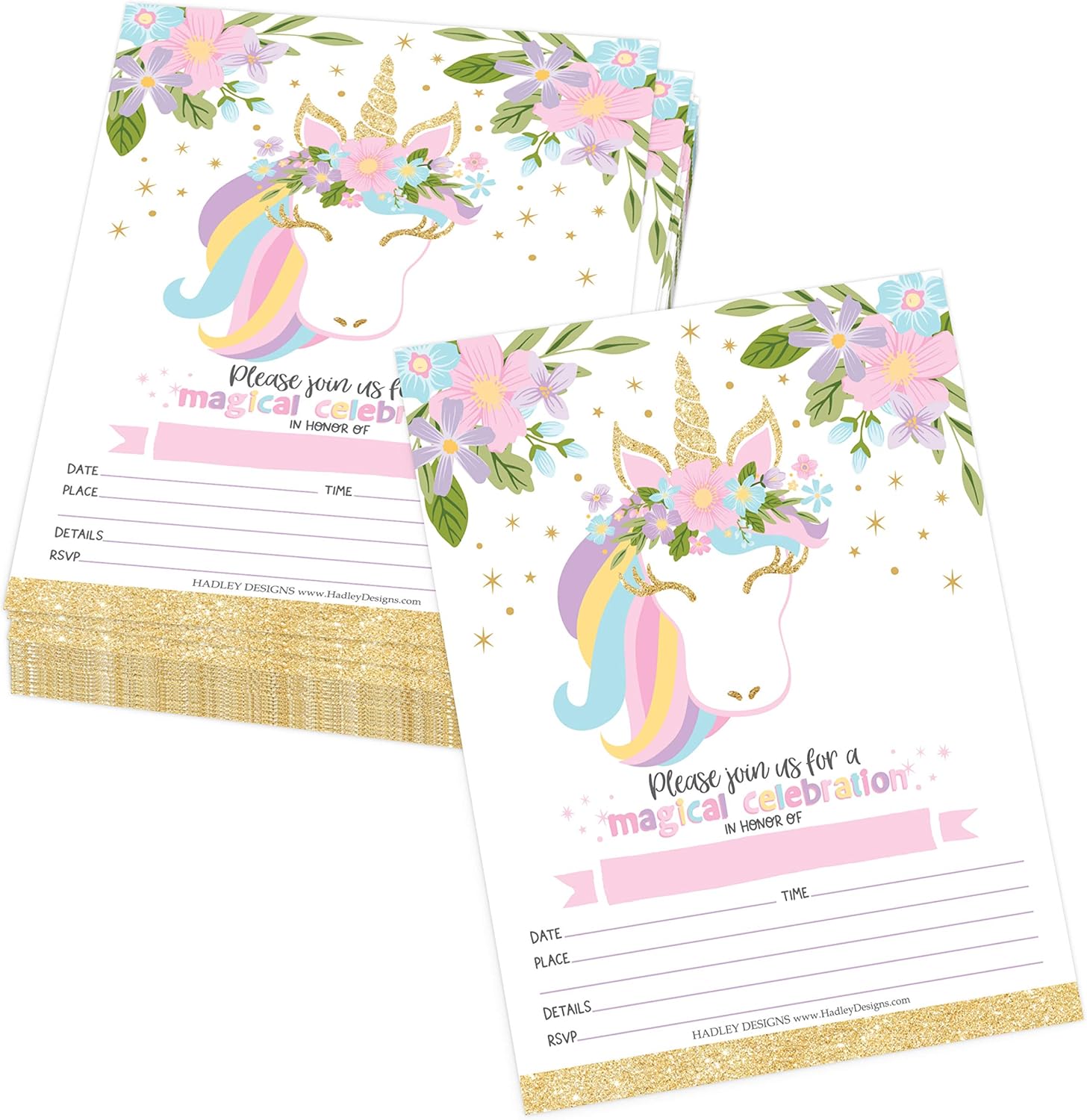 amazon com hadley designs 25 pastel unicorn kid party invitation birthday royal princess queen crown girl bday invite magical rose pink gold floral glitter rainbow bday idea magic fairytale printable template home