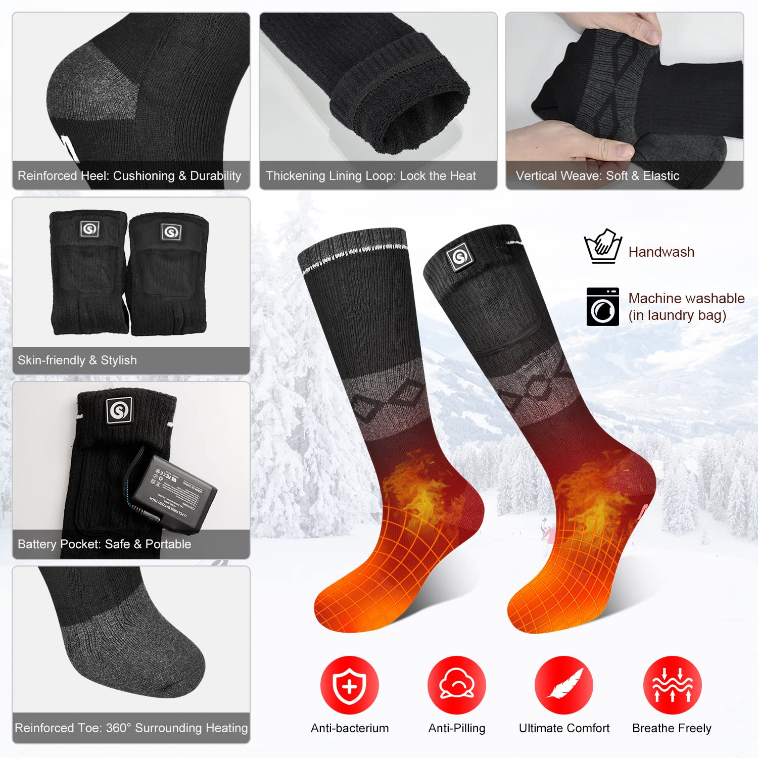 Chaussettes Chauffantes Pour Homme Et Femme, 9 X 20 X 23 Cm, Chauffe-pieds électriques, Respirantes, à Chauffage Rapide, Rechargeables Par USB, Pour Sports De Plein Air, Randonnée, Voyage, Marche