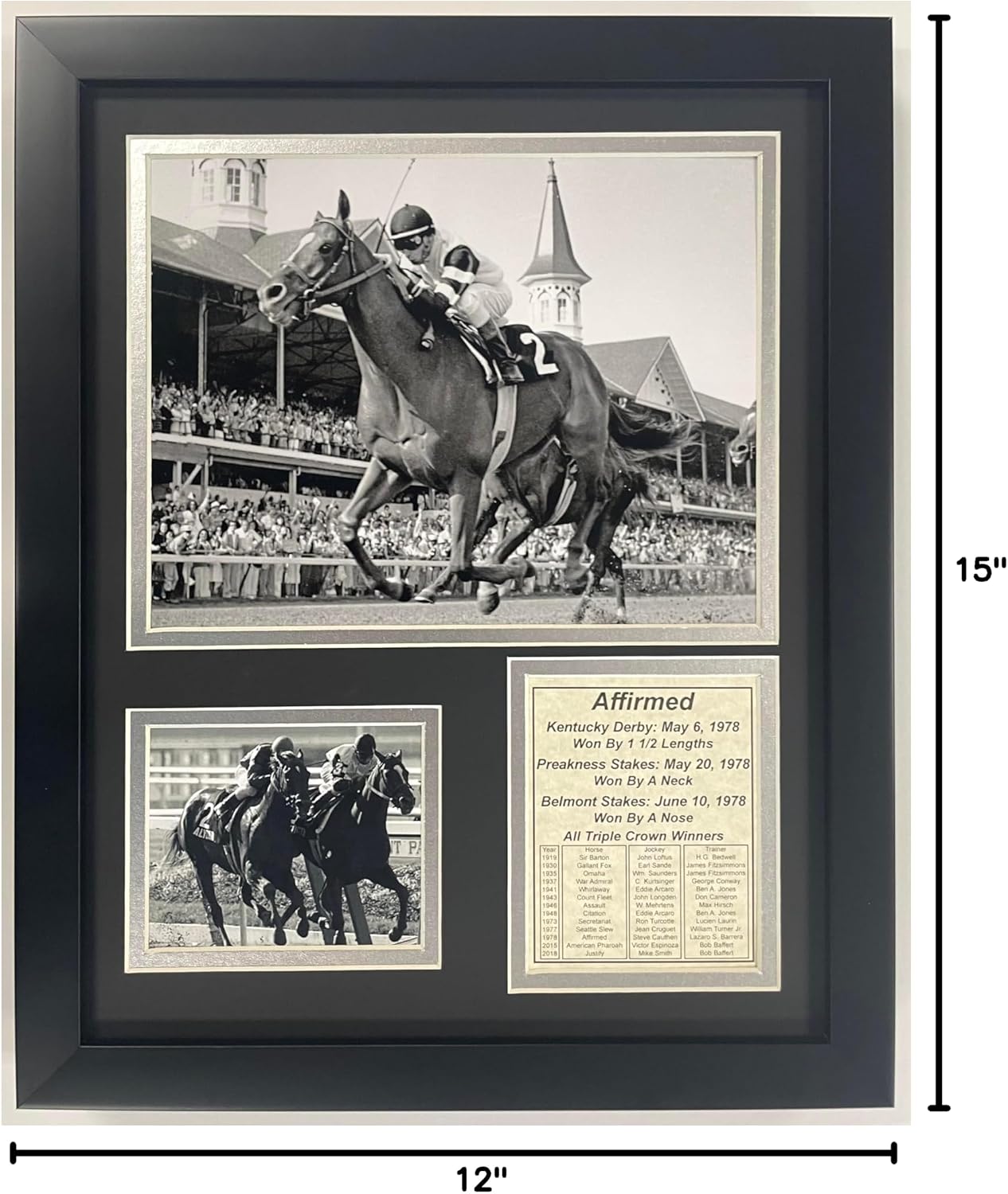Championsip Racehorse Collectible Memorabilia | Triple Crown Racehorses | Framed Photo Collages | 12"x15" (Affirmed) image 3