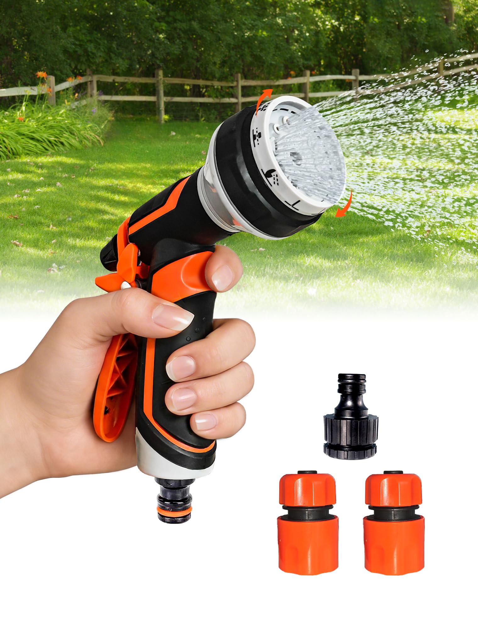 Hose Pipe Spray Gun for Garden: 10 Patterns Adjustable High Pressure Hose Nozzle - Thumb Control Anti-Slip Water Sprayer - for Lawn Plants Watering Car Washing Dog Shower