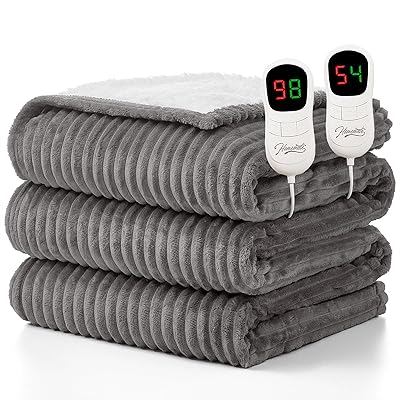 Homemate Electric Heated Blanket King Size - 100"x90" Heating Blanket King Size Dual Control 1/2/4/6/8 Hours Auto-Off 10 Heat Level Over-Heat Protection Soft Flannel Sherpa ETL Certification