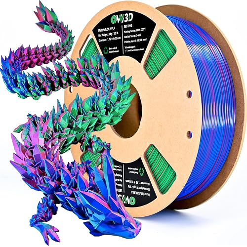 OVV3D 3D Printer Filament, Tricolor PLA Filament 1.75mm Silk Rainbow Filament Blue Red Green, 3D Printing Accessories PLA Filament Multicolorfor Most FDM 3D Printers, 2.2lbs