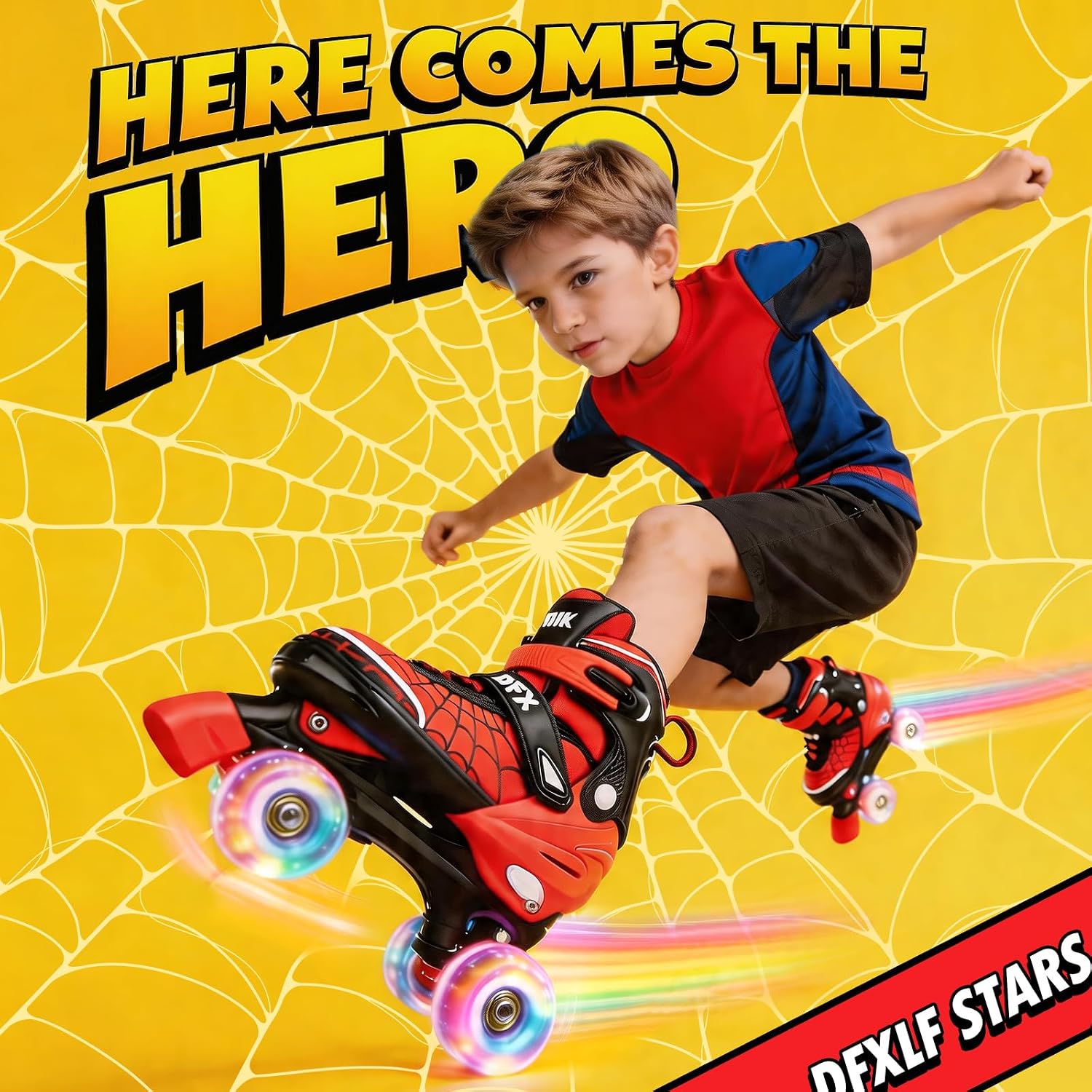 Kids Roller Skates for Boys Ages 3-5 5-8 6-12 Quad Rollerskates 4 Size Adjustable with Light Up Wheels for Beginner Children's Birthday Gift Indoor Outdoor Sports