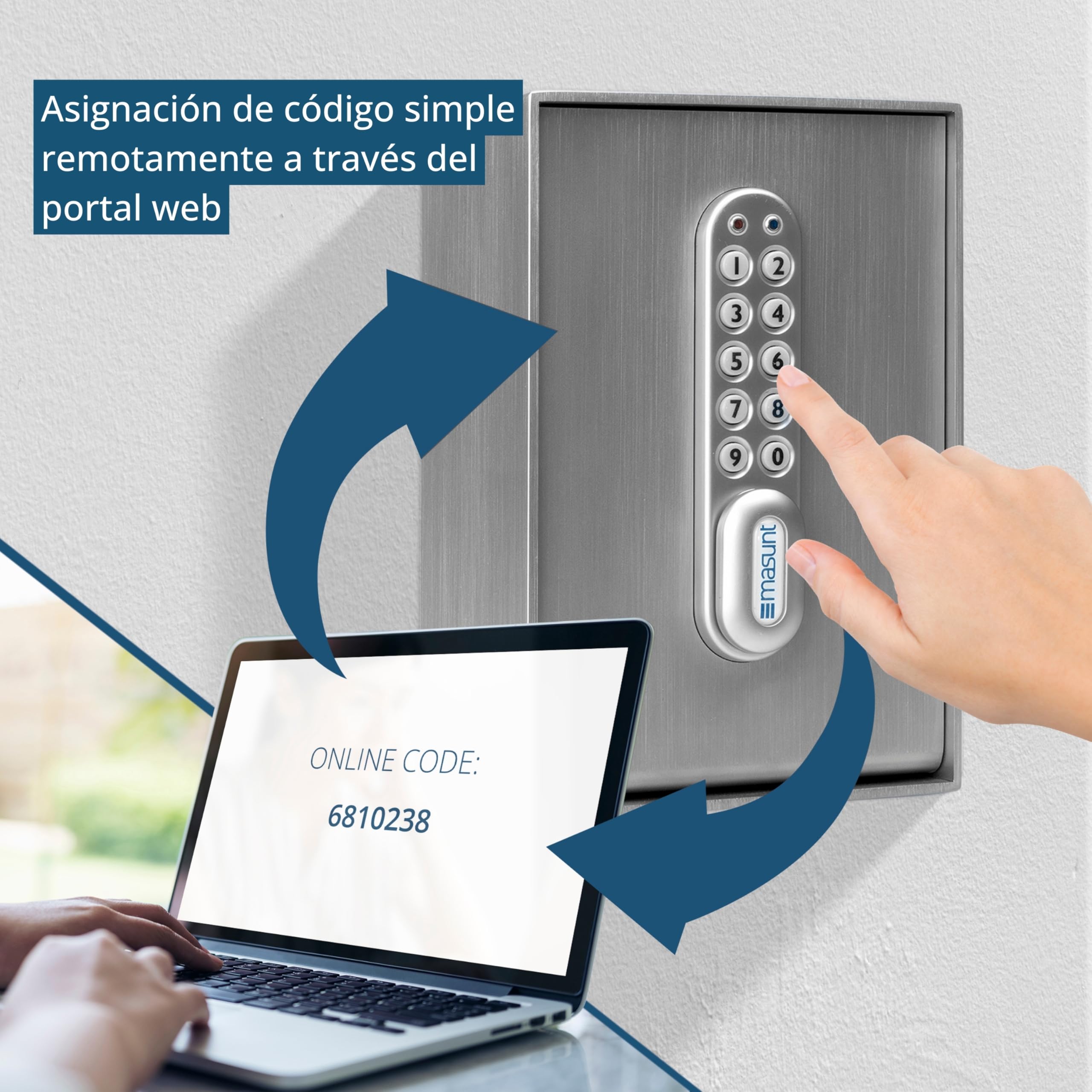 masunt Caja fuerte de llaves 2140 E Code | innovadora asignación de códigos online a distancia | caja fuerte de llaves electrónica de acero inoxidable macizo V4A | máxima seguridad Plata