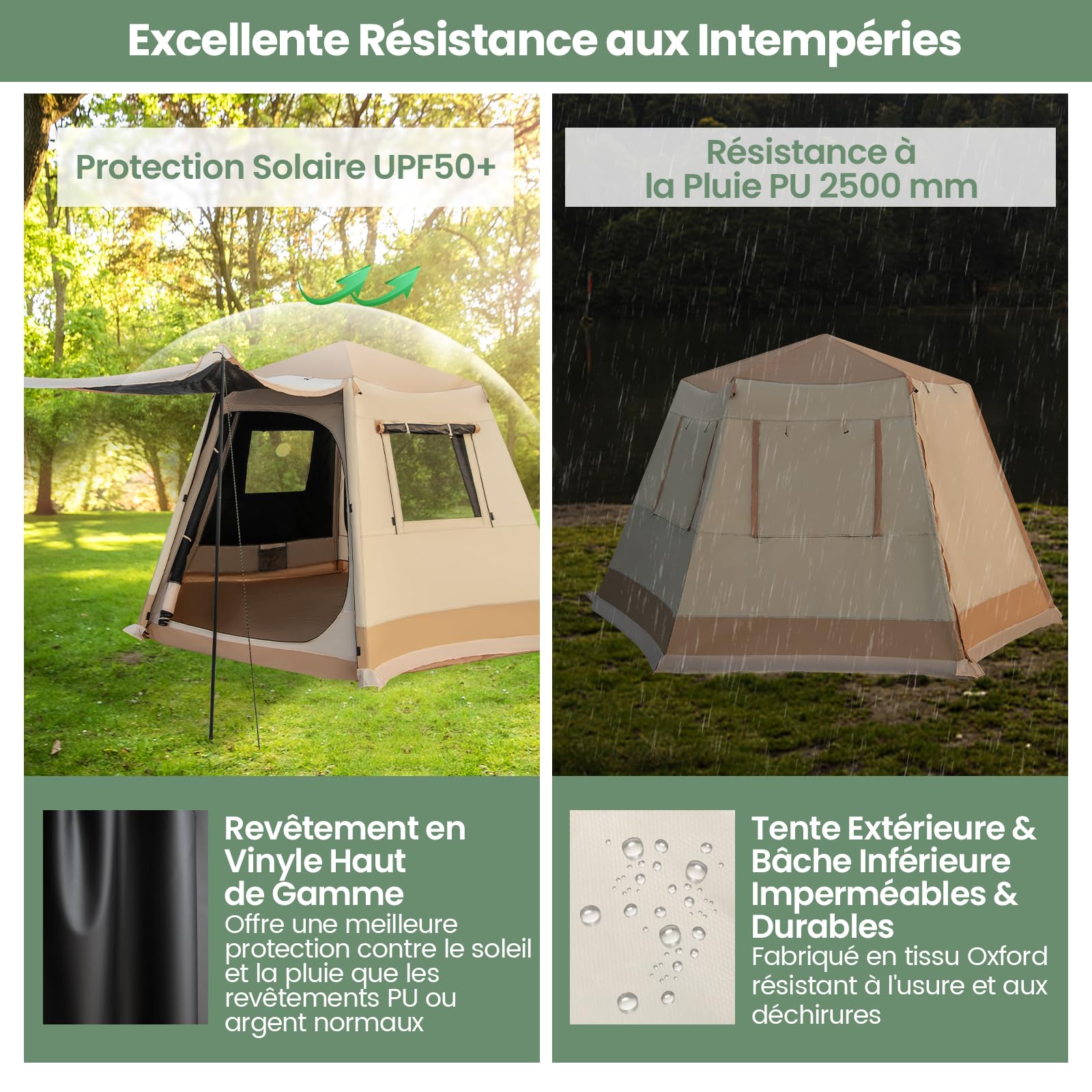 GOPLUS Tente de Camping Pop-Up pour 4-6 Personnes, avec Fixation Automatique, Double Couche & Double Toit, 2 Entrées &4 Fenêtres, Sac de Transport, Tente Familiale & Coupe-Vent pour Randonnées