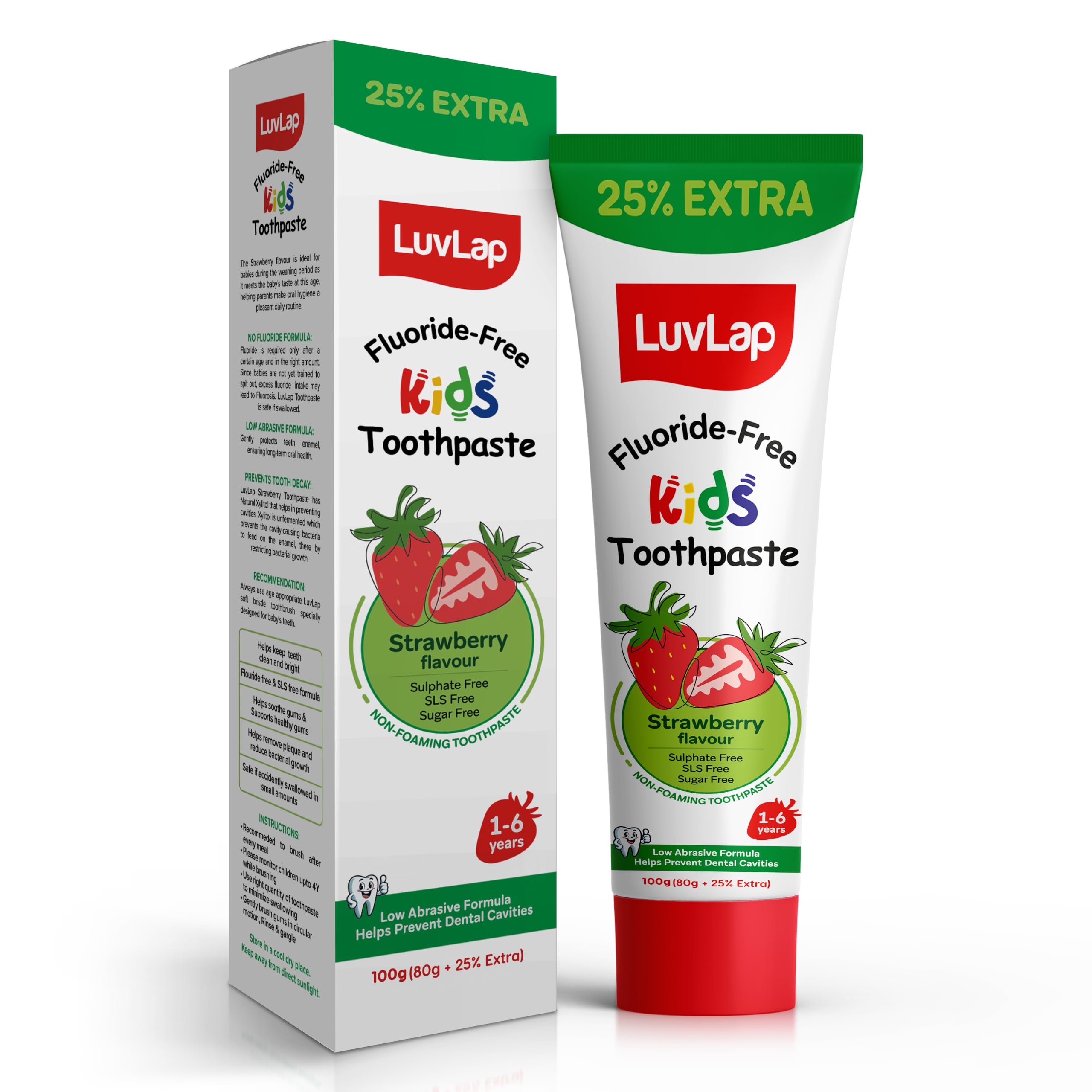 LuvLap Baby Toothpaste for Kids 80gm + 25% Extra, Strawberry Flavour, SLS & Fluoride Free Baby Toothpaste, Removes Plaque, Prevents Bacteria & Cavities, Ensures Healthy Teeth & Gums, 12M+(Pack of 1)-image-37