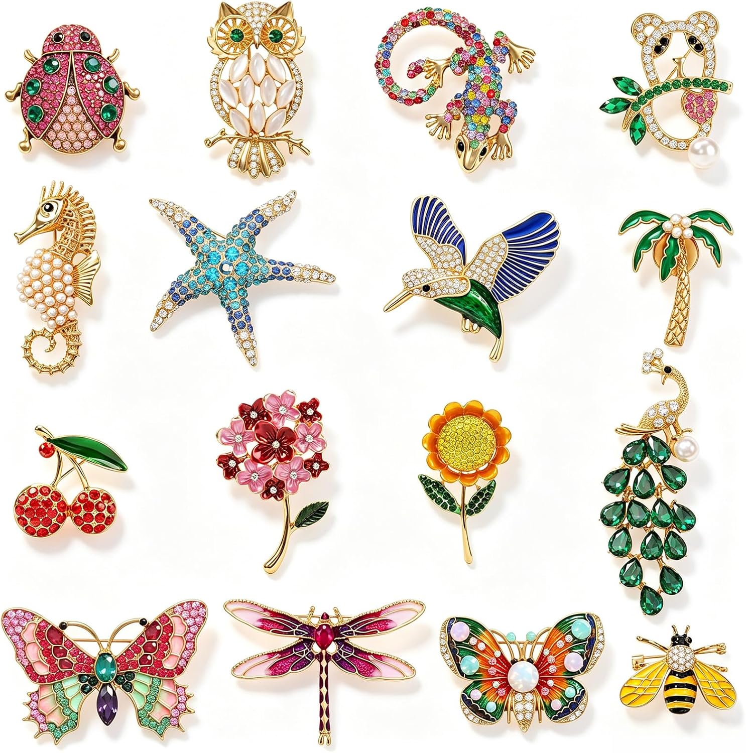 16 Pcs Vintage Brooches Set Rhinestone Animal Brooch Pins for Women Gifts