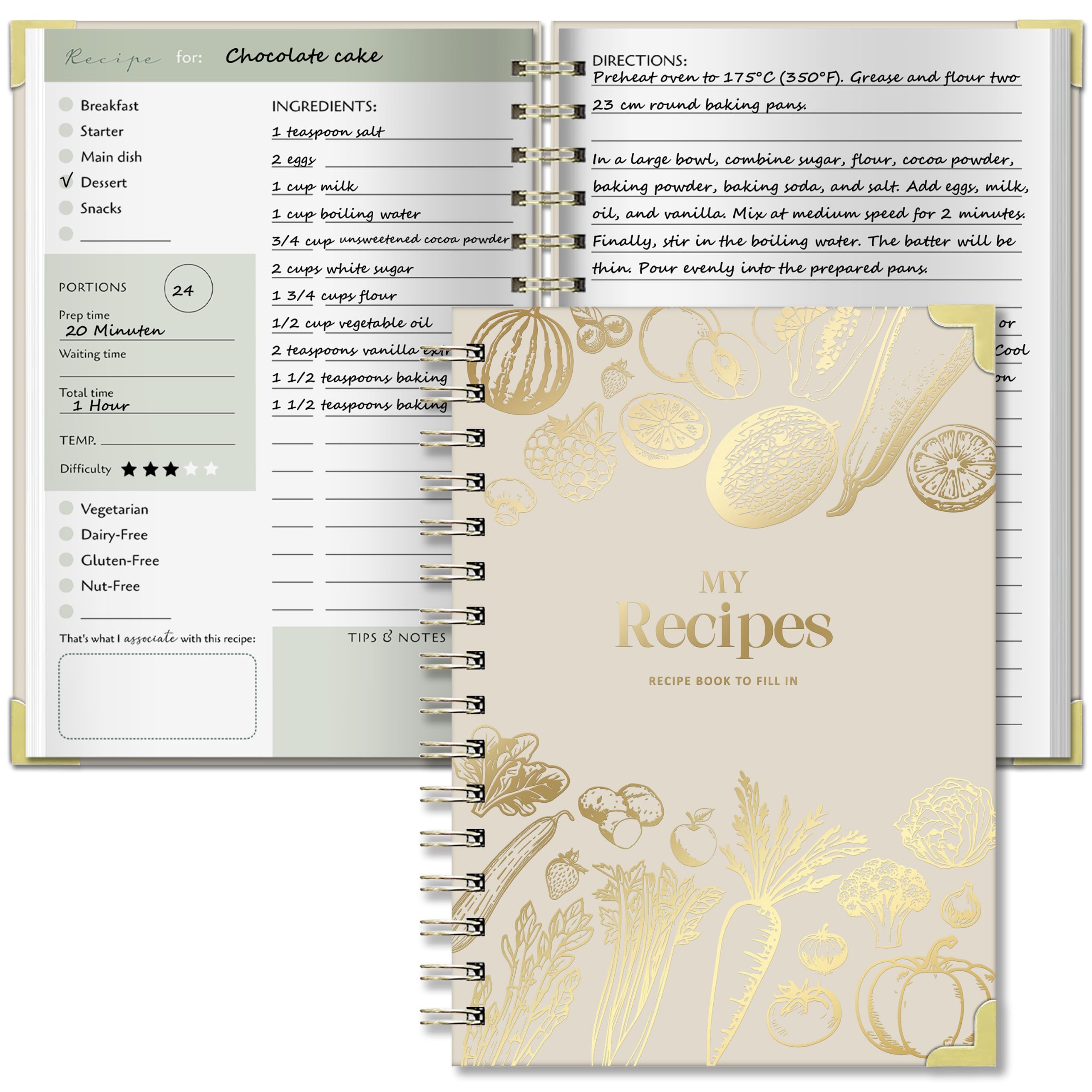BIROYAL A5 Recipe Book for Own Recipes, Blank Recipe Journal, 100 Recipes