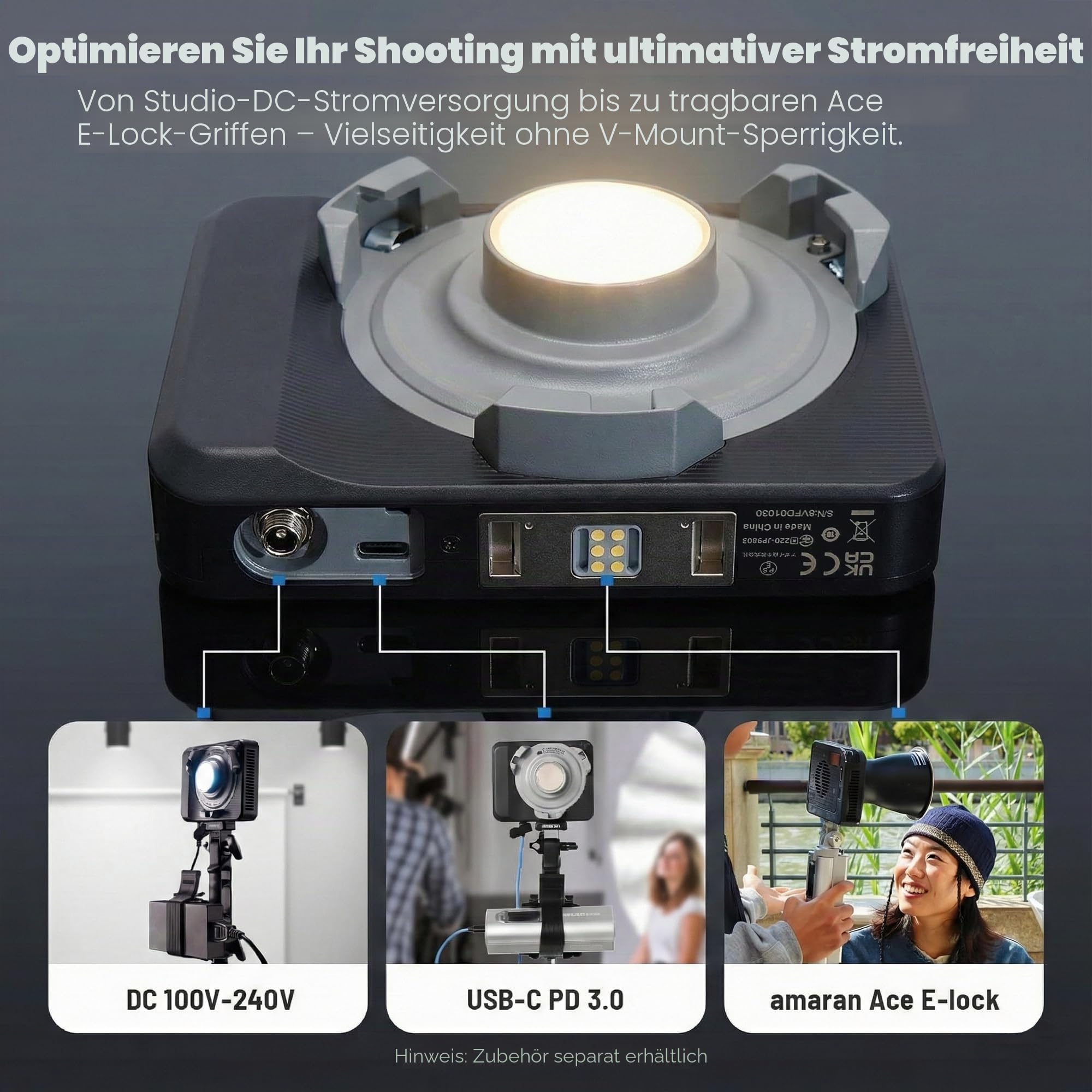 Amaran Ray 120c Vollfarb-COB-LED-Videoleuchte, 120 W, ultrakompaktes Reiselicht mit Octa Dome 30 Softbox, USB-C PD Power, IP54, OmniColor Engine, 2300K-10.000K, App/NFC Steuerung, Bowens-Mount