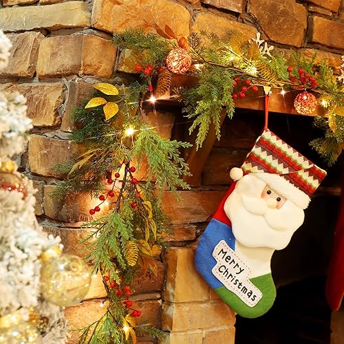 Miniatura 6 de GUOOU Guirnalda de Navidad iluminada de 6 pies, guirnalda de Navidad a pilas con luces, guirnalda preiluminada con bolas rojas para interiores,